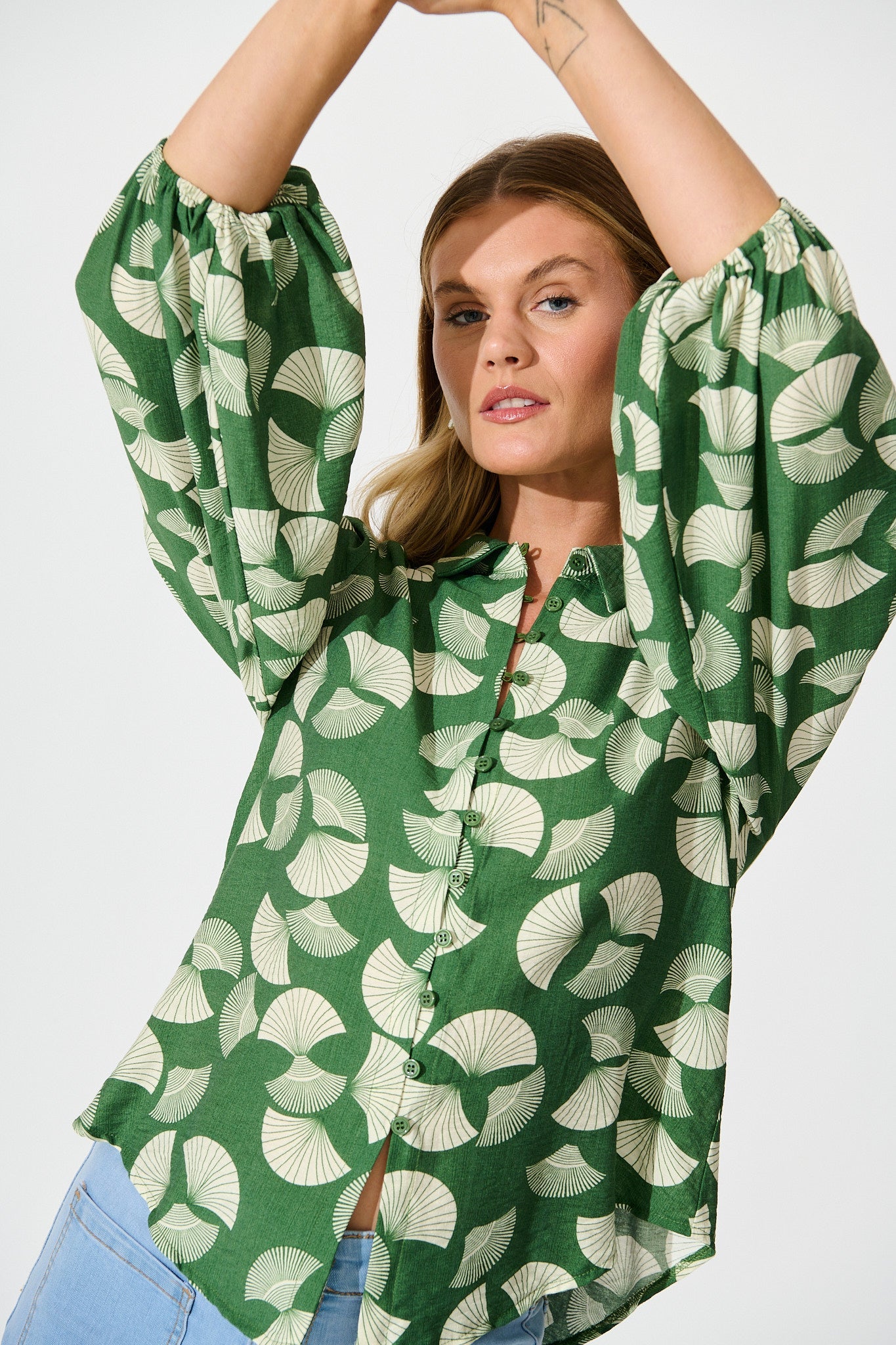 Keegan Shirt in Green with White Print