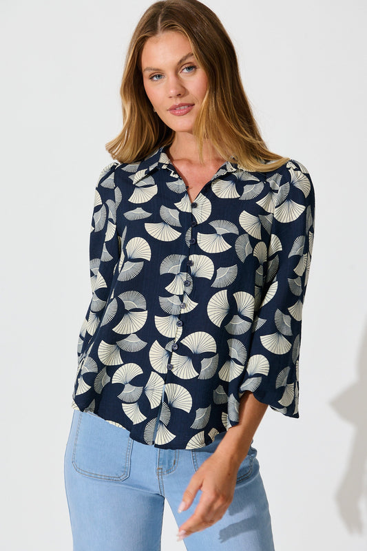 Keegan Shirt in Navy with White Print