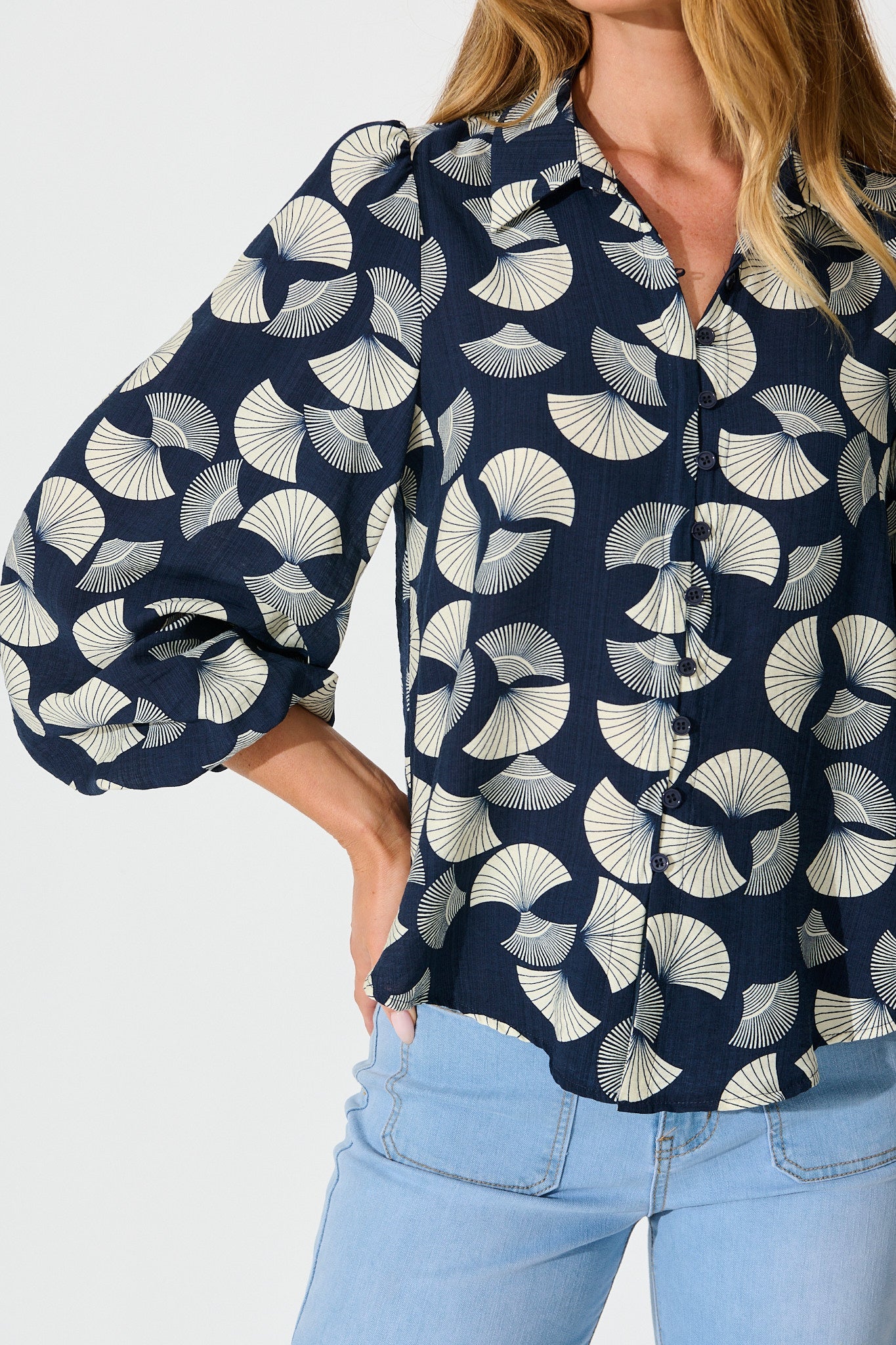 Keegan Shirt in Navy with White Print