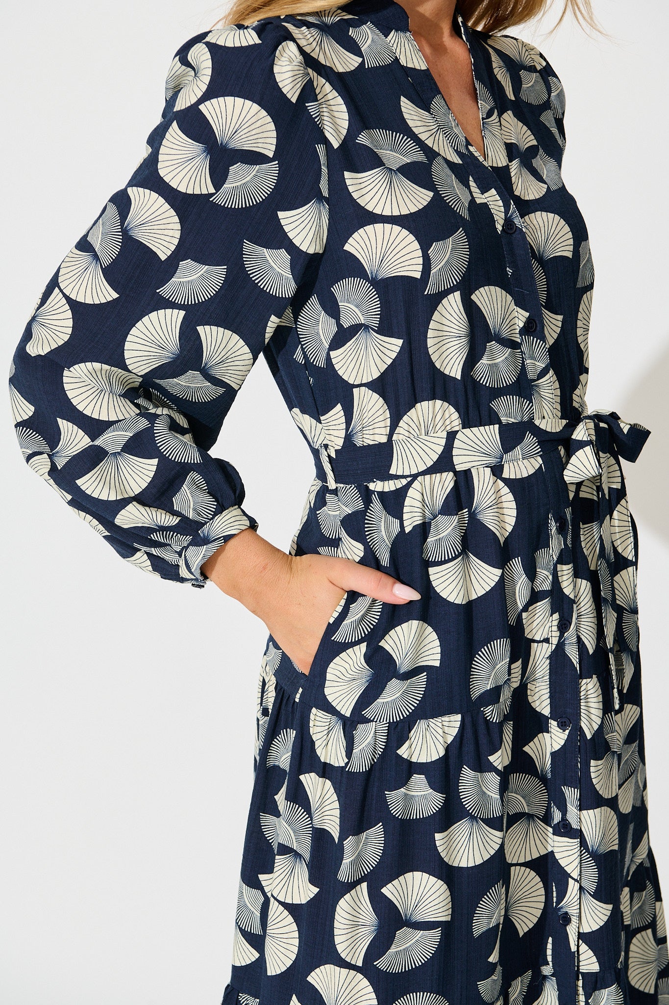 Donissa Midi Dress in Navy with White Print