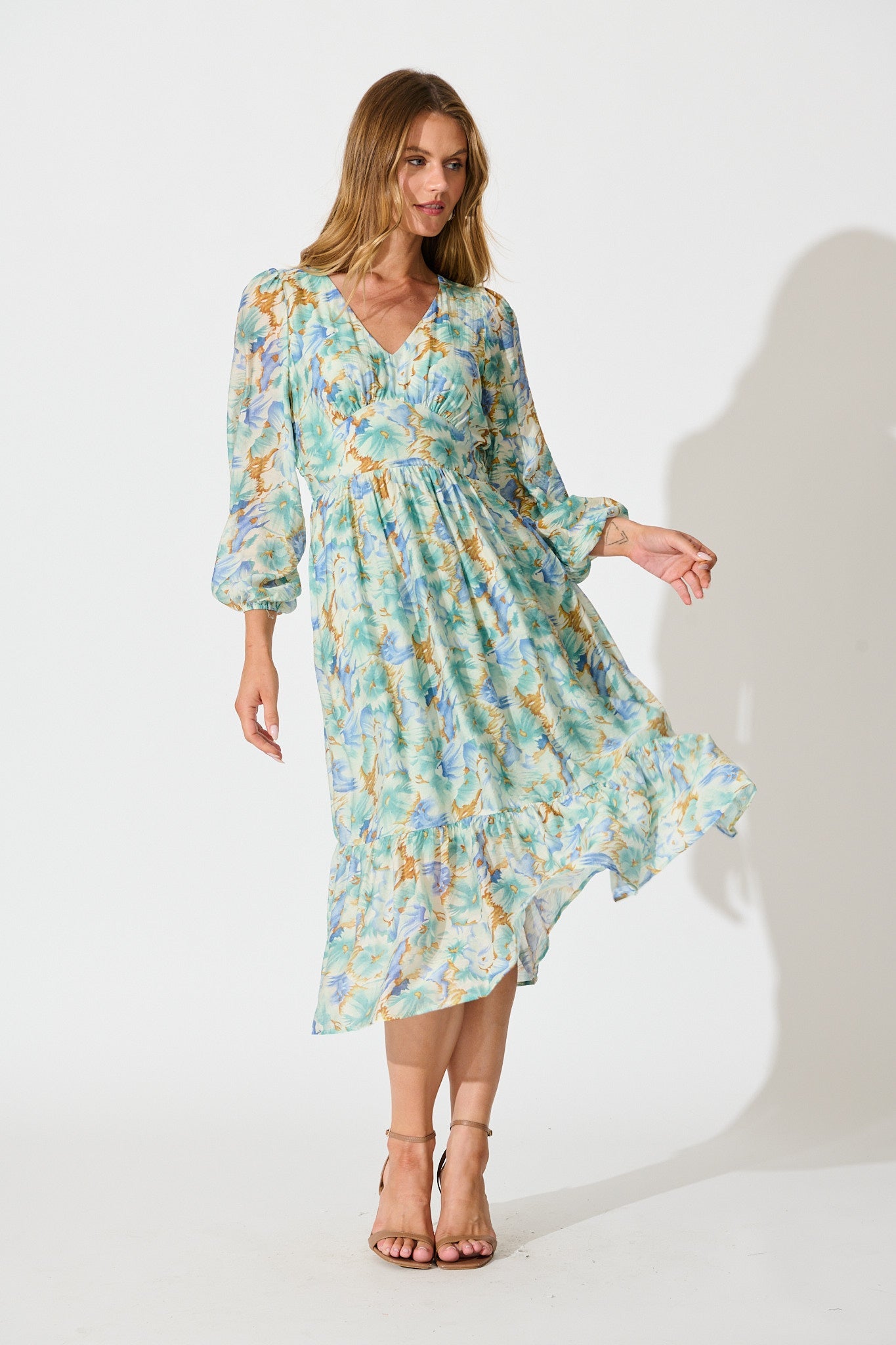 Marrakesh Midi Dress in Green Floral