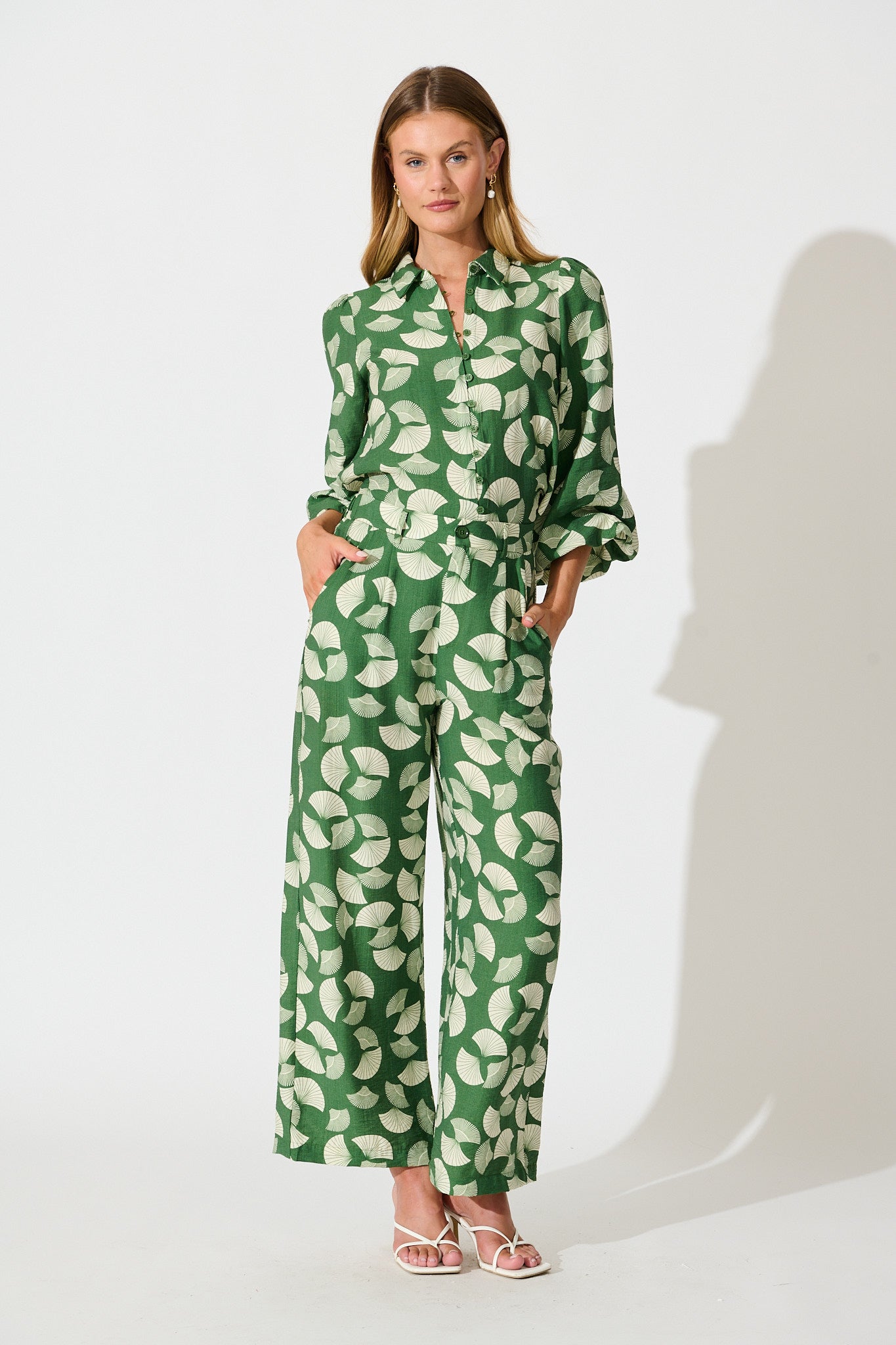 Dante Pant in Green with White Print