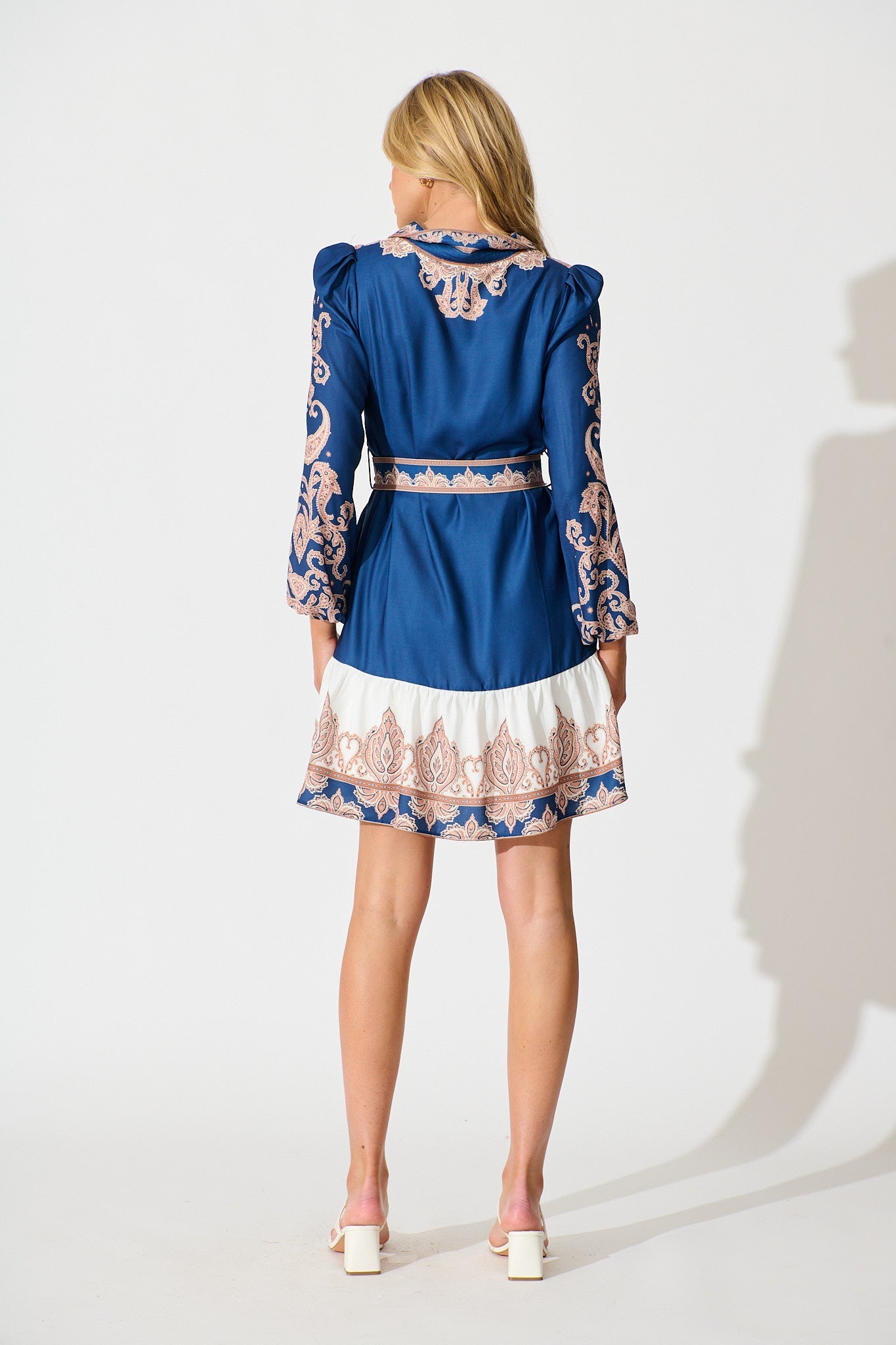 Holland Shirt Dress in Navy with Tan Placement Linen Blend