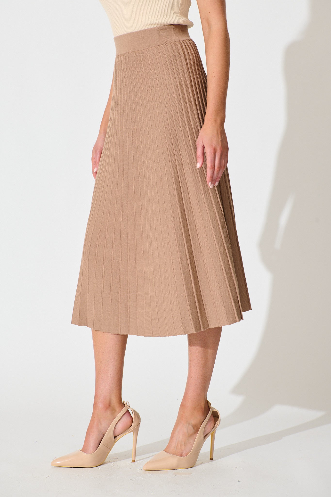 Empire Midi Knit Skirt in Mocha