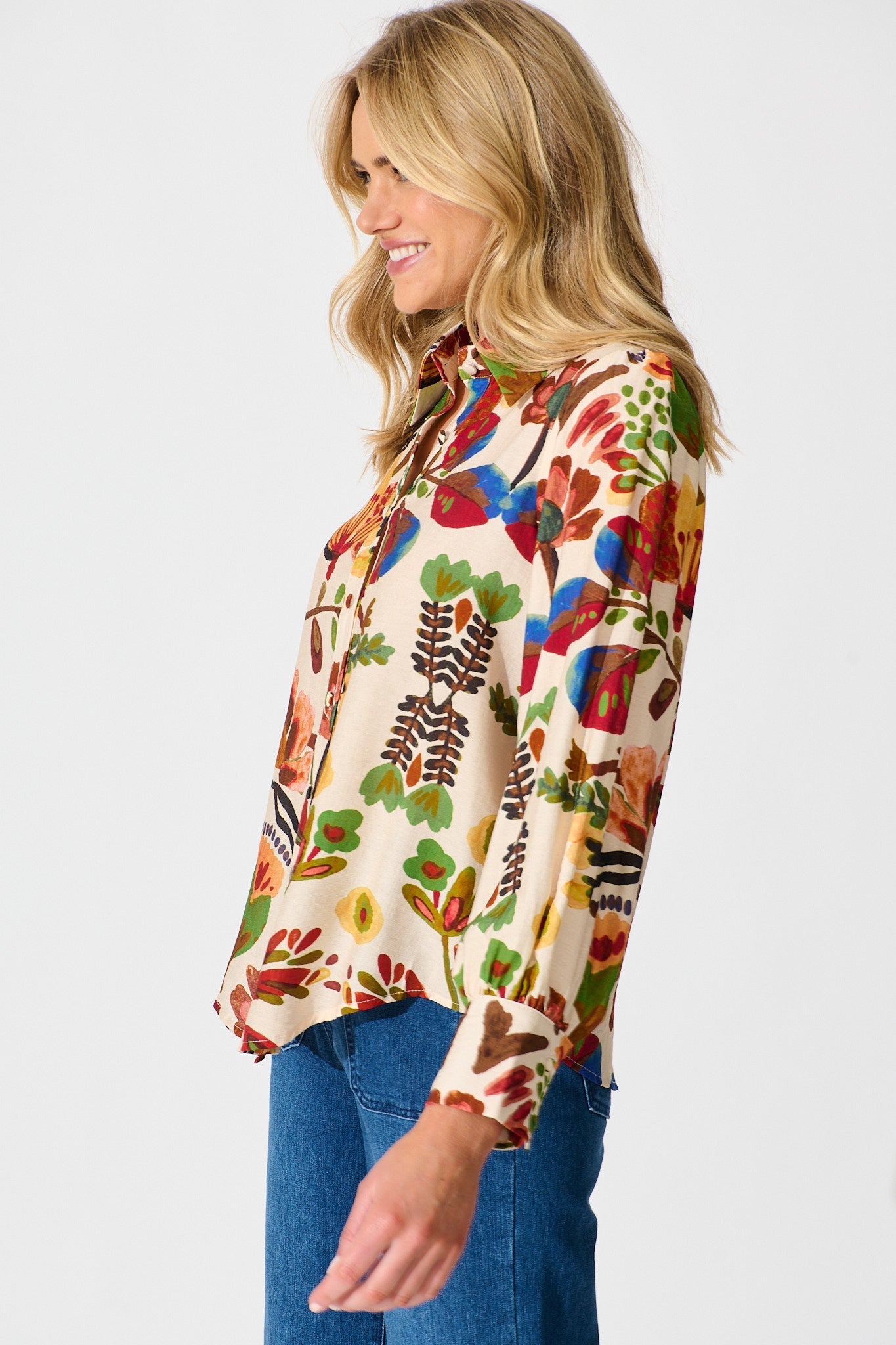 Willow Breeze Shirt in Cream with Multi Floral Print