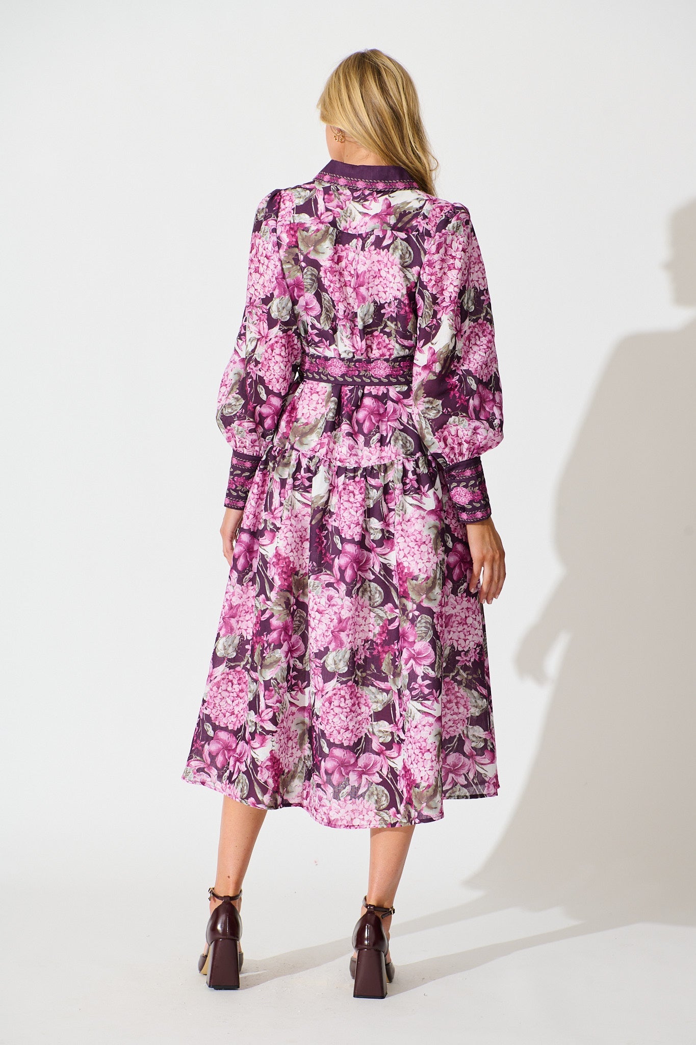 Verity Maxi Dress in Multi Plum Floral Linen Blend