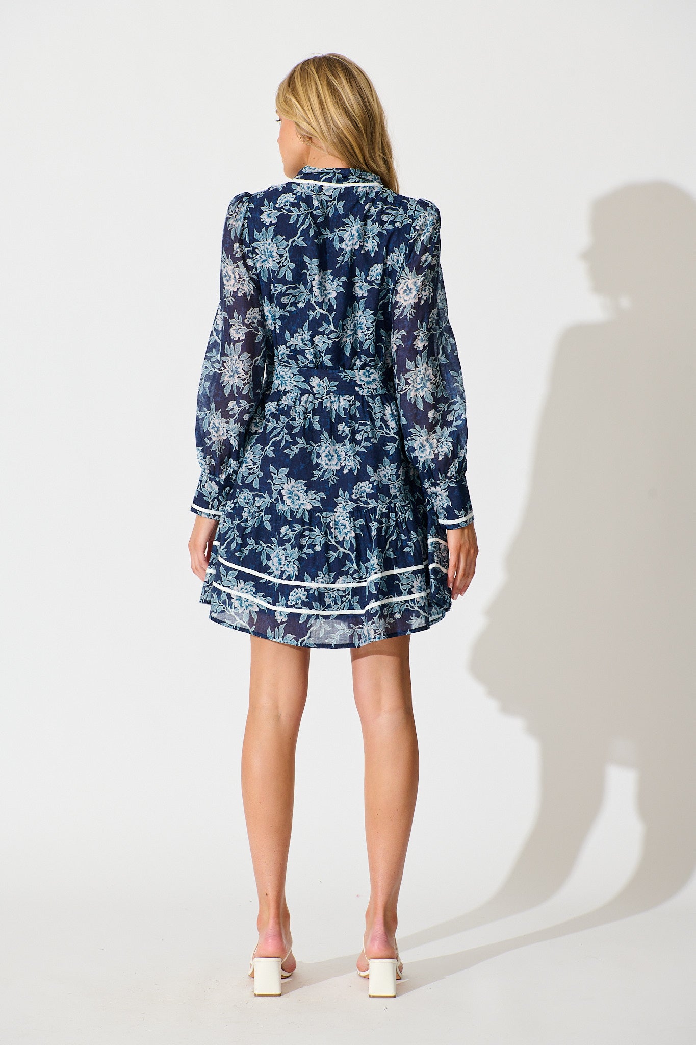 Cupids Kiss Dress in Navy Floral with Contrast Trim