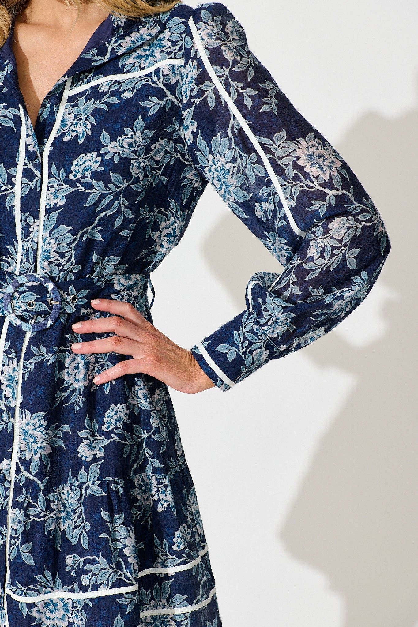 Cupids Kiss Dress in Navy Floral with Contrast Trim