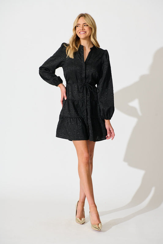 Poetic Charm Dress in Black Burnout Cotton Blend