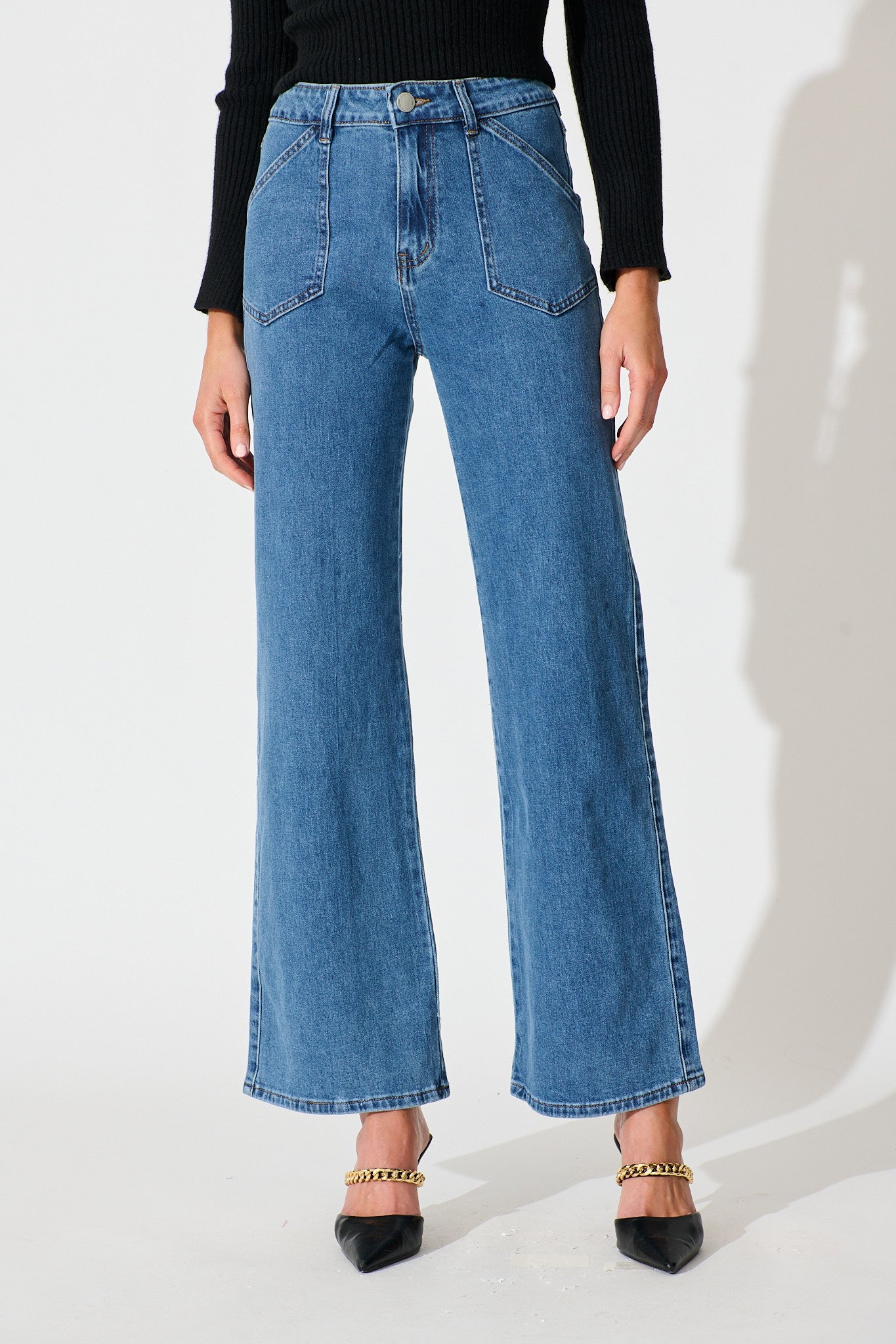 Roxana High Rise Wide Leg Jean in Mid Blue Denim