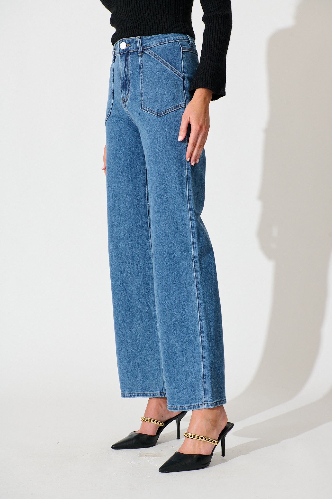 Roxana High Rise Wide Leg Jean in Mid Blue Denim