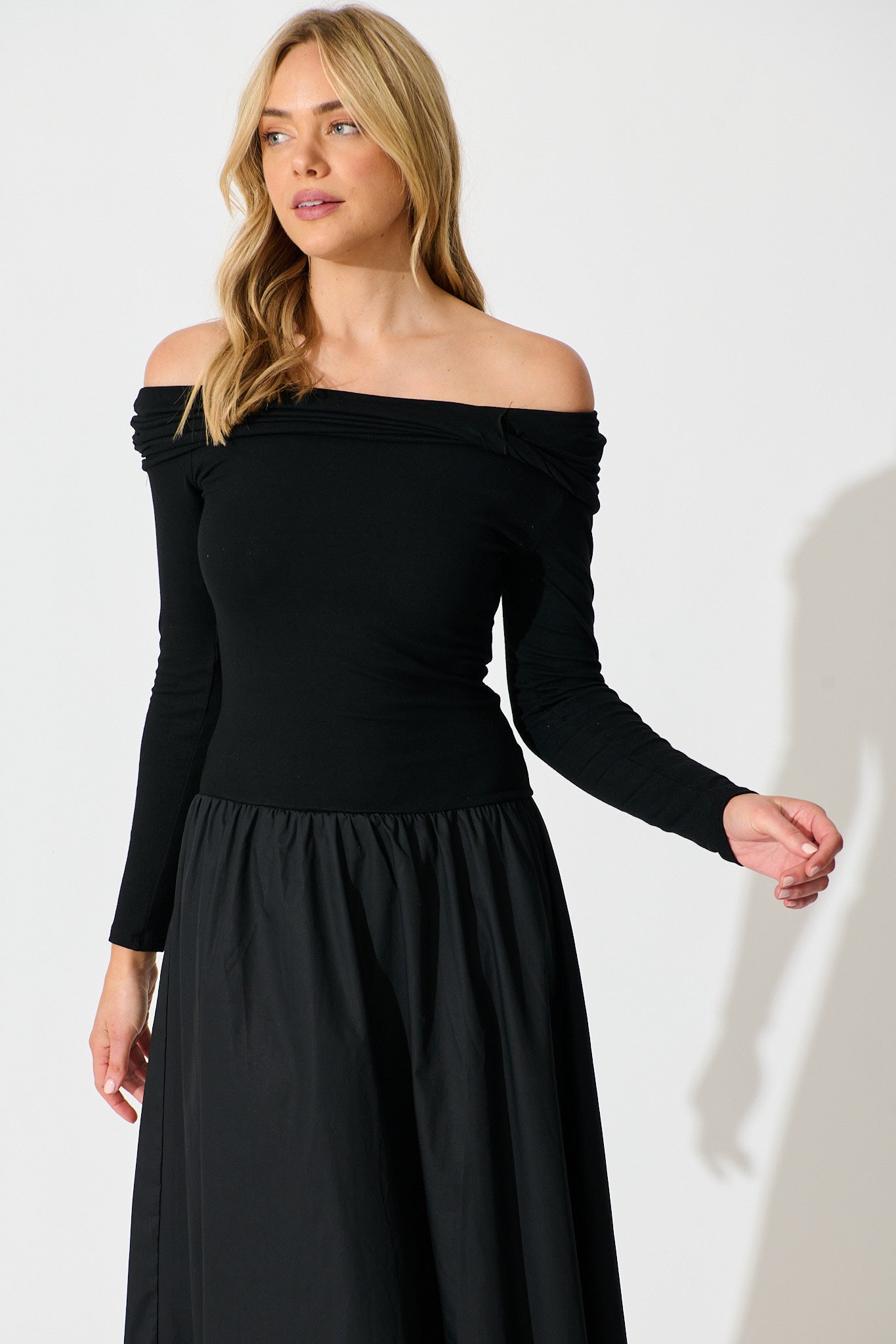 Endless Desire Off Shoulder Maxi Dress in Black