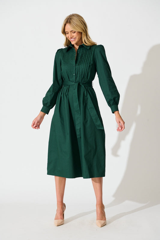 Ellery Midi Dress in Emerald Cotton