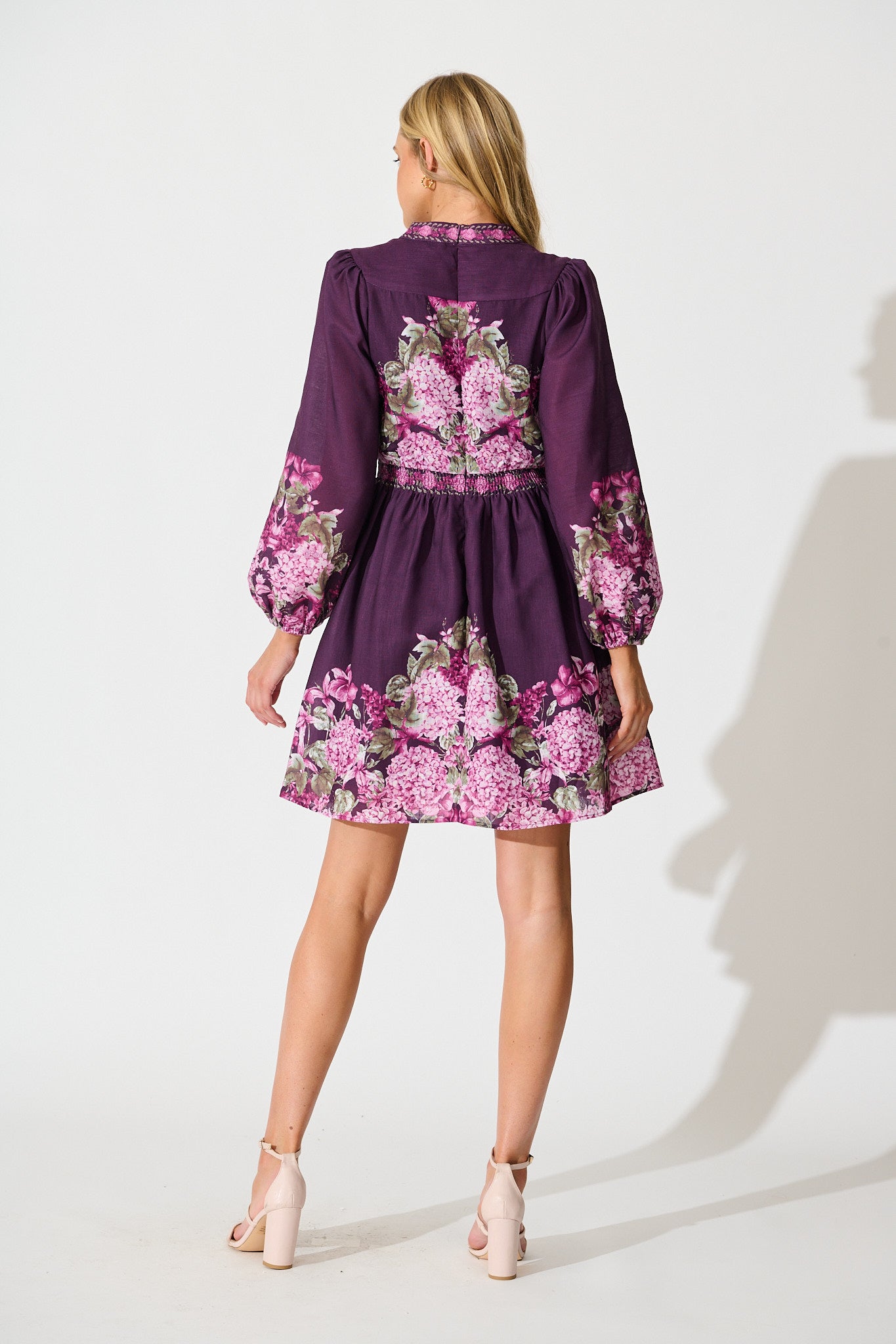 Clarion Dress in Plum Border Floral Linen Blend