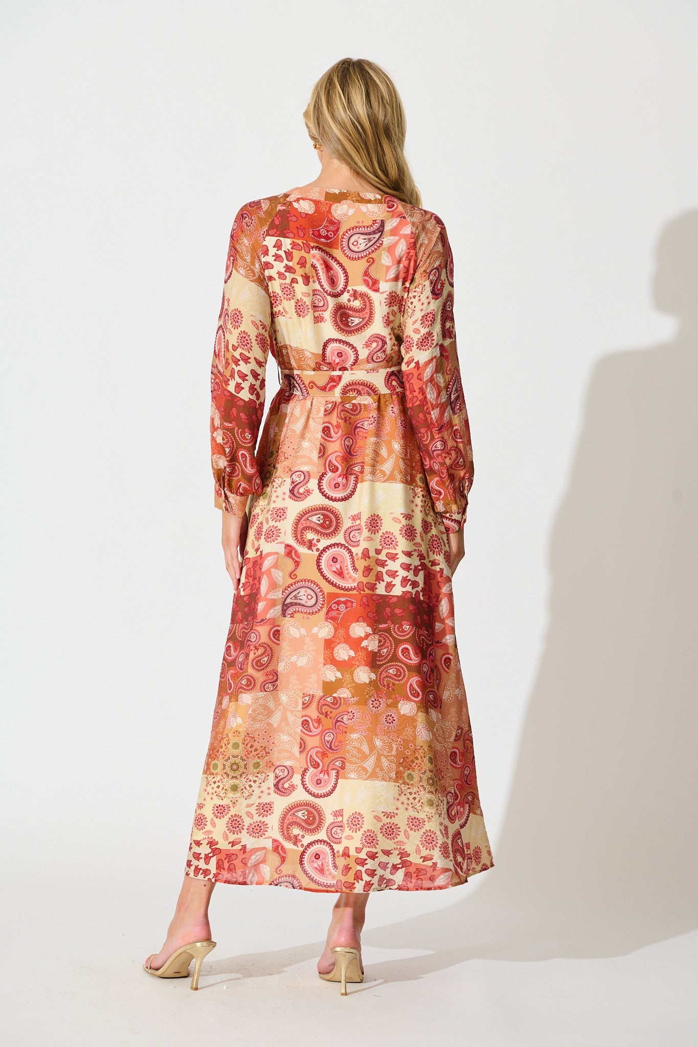 Natalie Midi Dress in Rust Patchwork