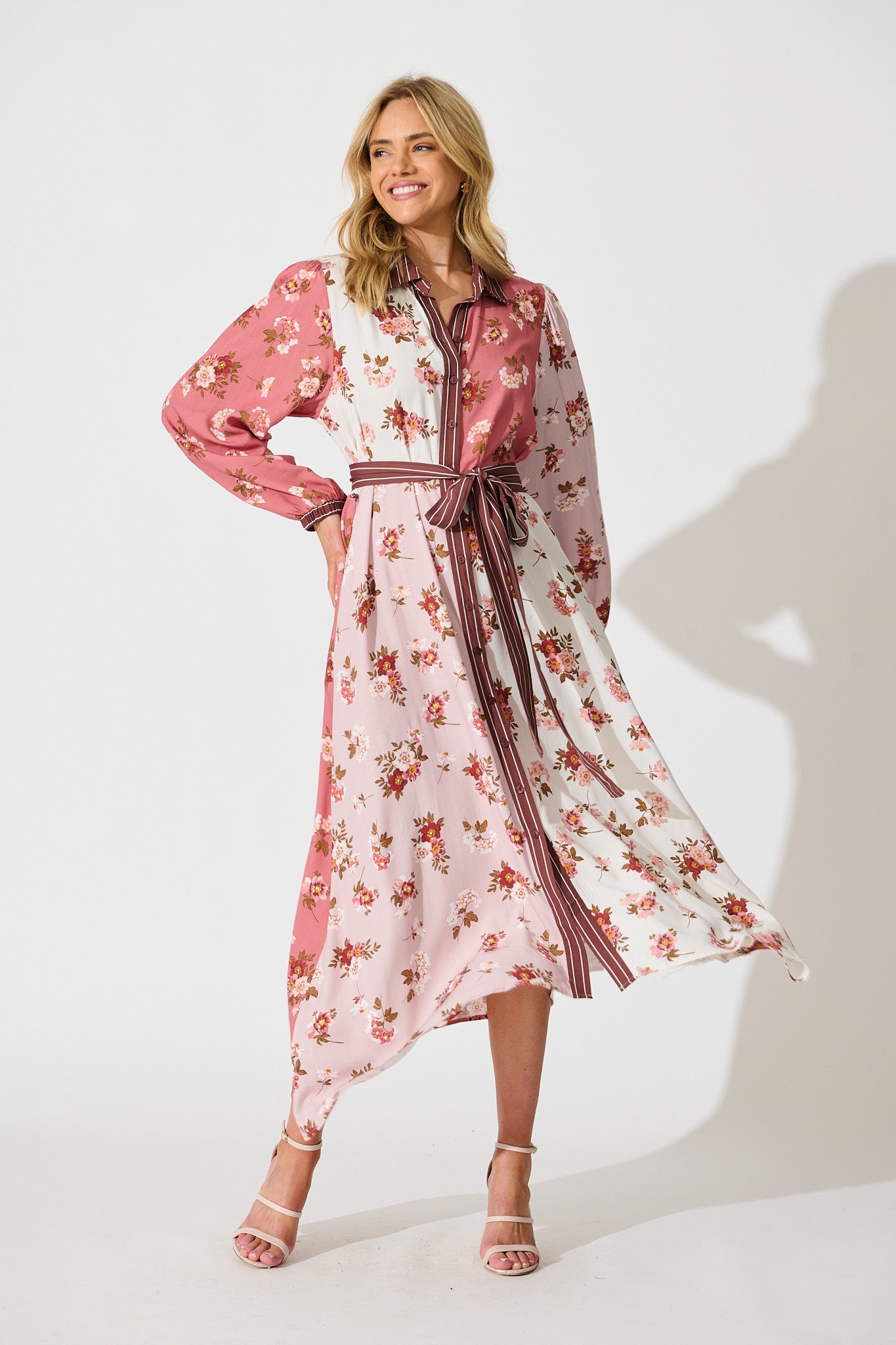 Blossom Kisses Maxi Shirt Dress in Pink and Blush Floral