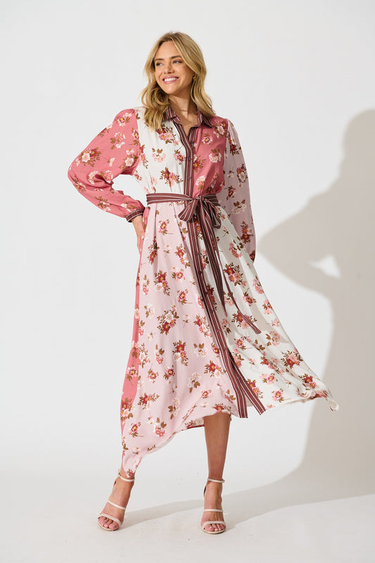 Blossom Kisses Maxi Shirt Dress in Pink and Blush Floral