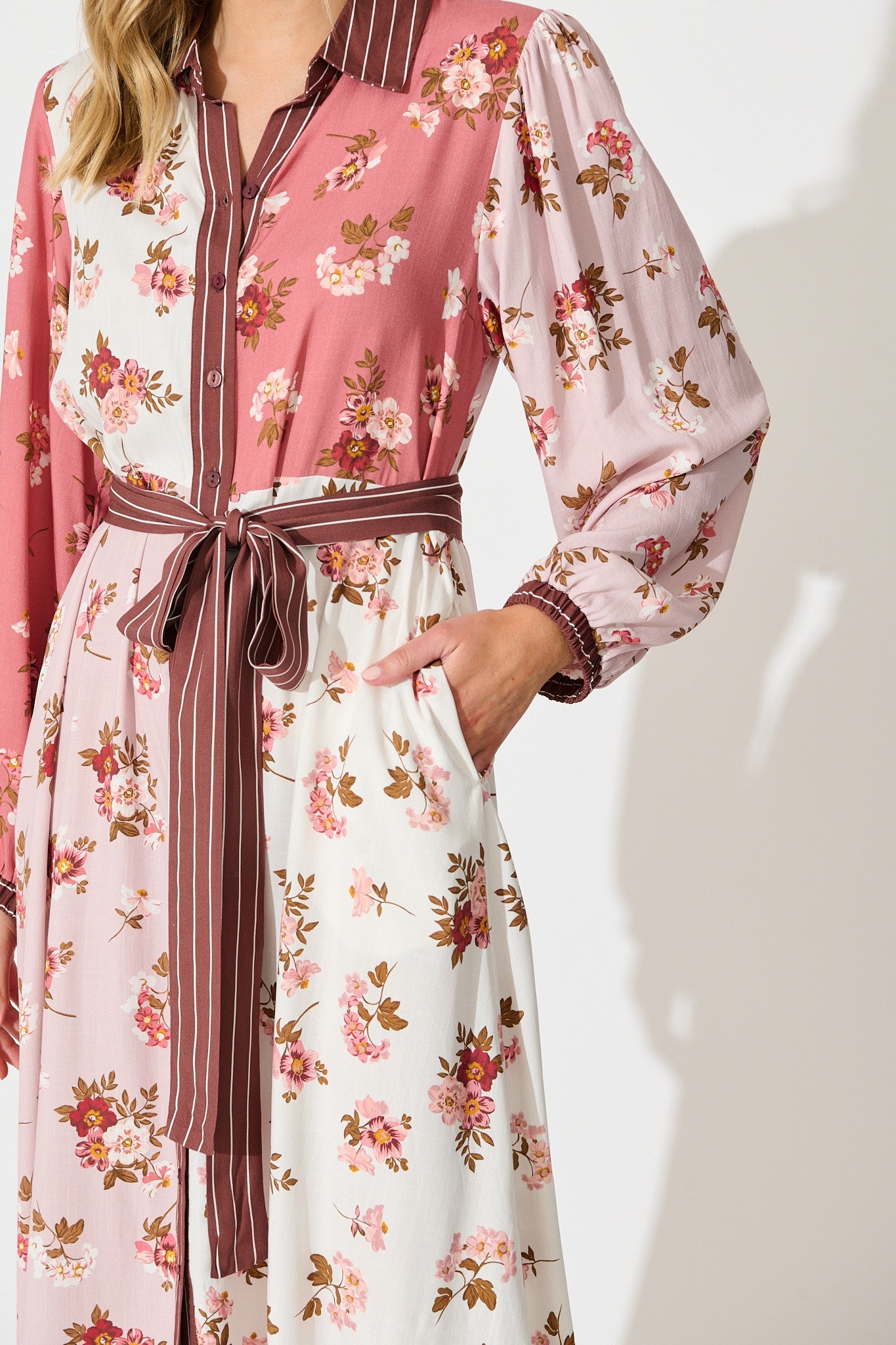 Blossom Kisses Maxi Shirt Dress in Pink and Blush Floral
