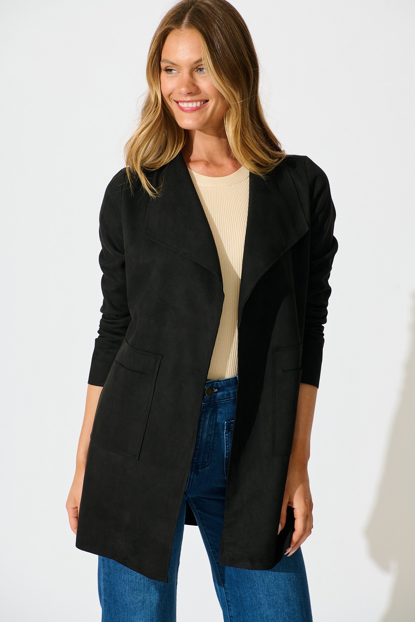 Rowan Jacket in Black Suedette