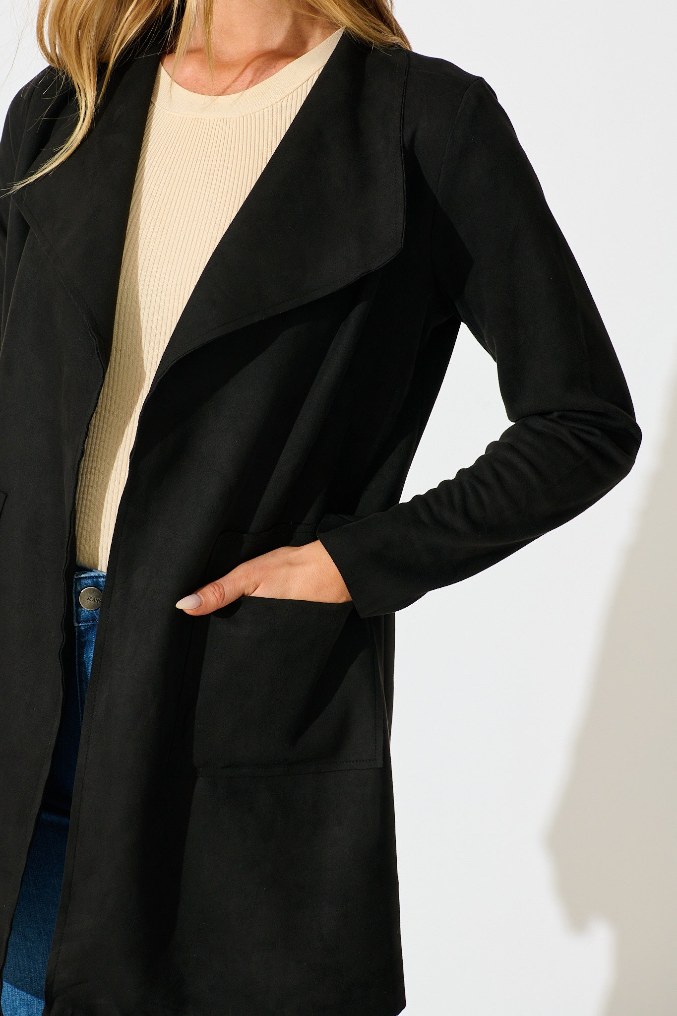 Rowan Jacket in Black Suedette