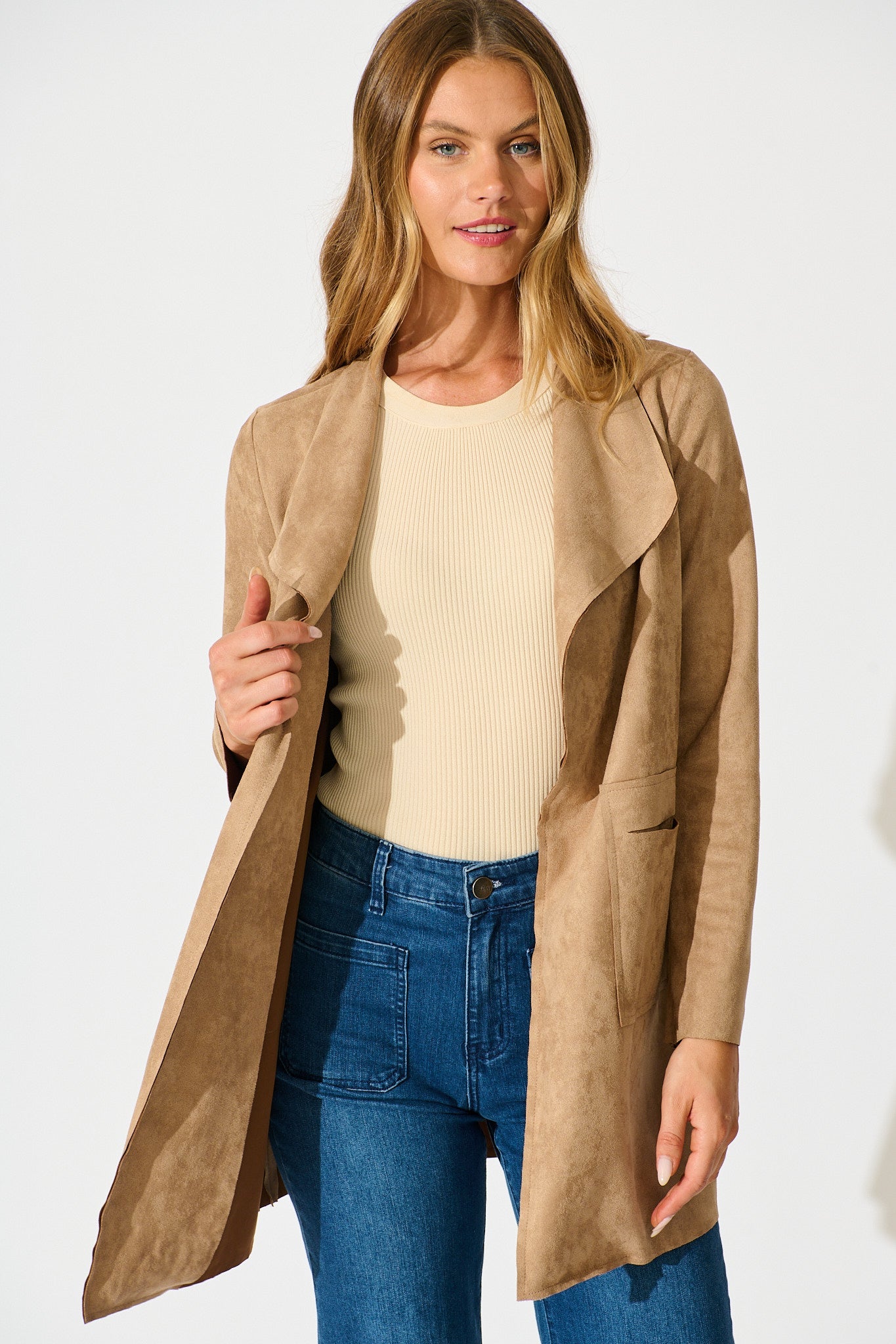 Rowan Jacket in Light Brown Suedette