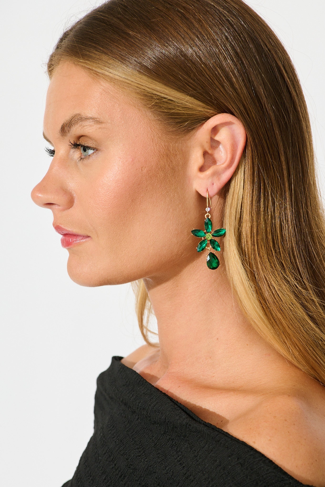 Olivia Drop Earrings in Emerald Stones