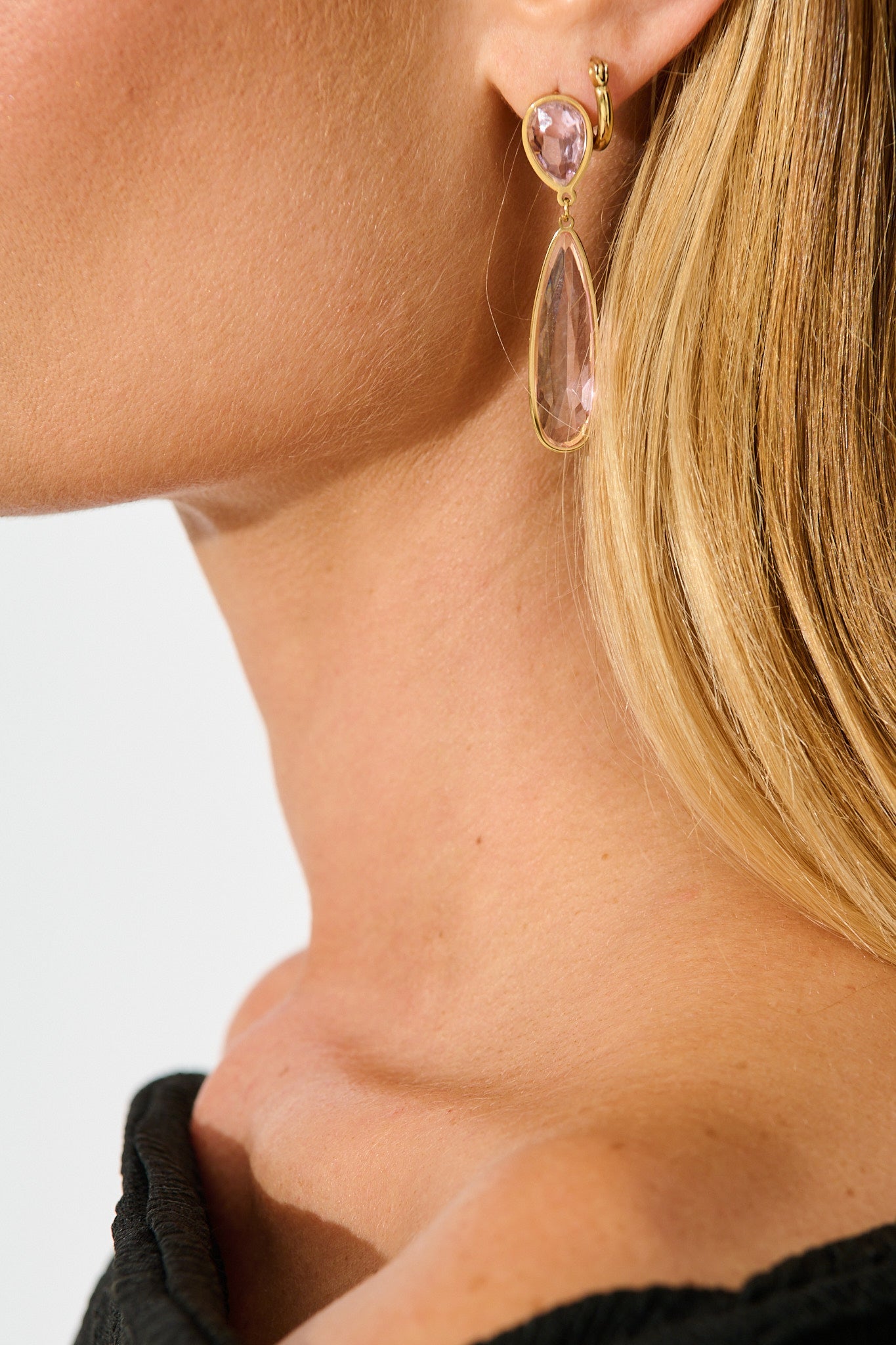 Felicity Drop Earrings in Gold with Blush Stones