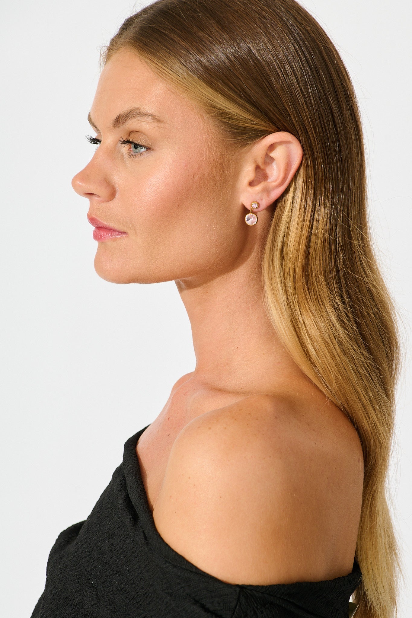 Nina Drop Earrings in 18k Gold Plated with Blush Stones