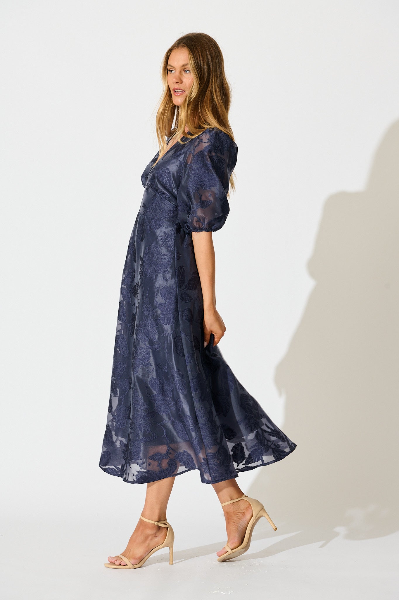 Opulence Midi Dress in Navy Floral Organza