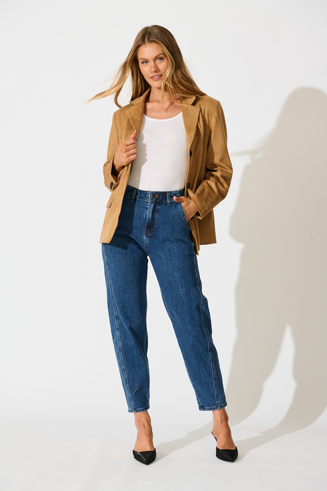 Rosalia High Rise Straight Leg Jean in Dark Blue Denim