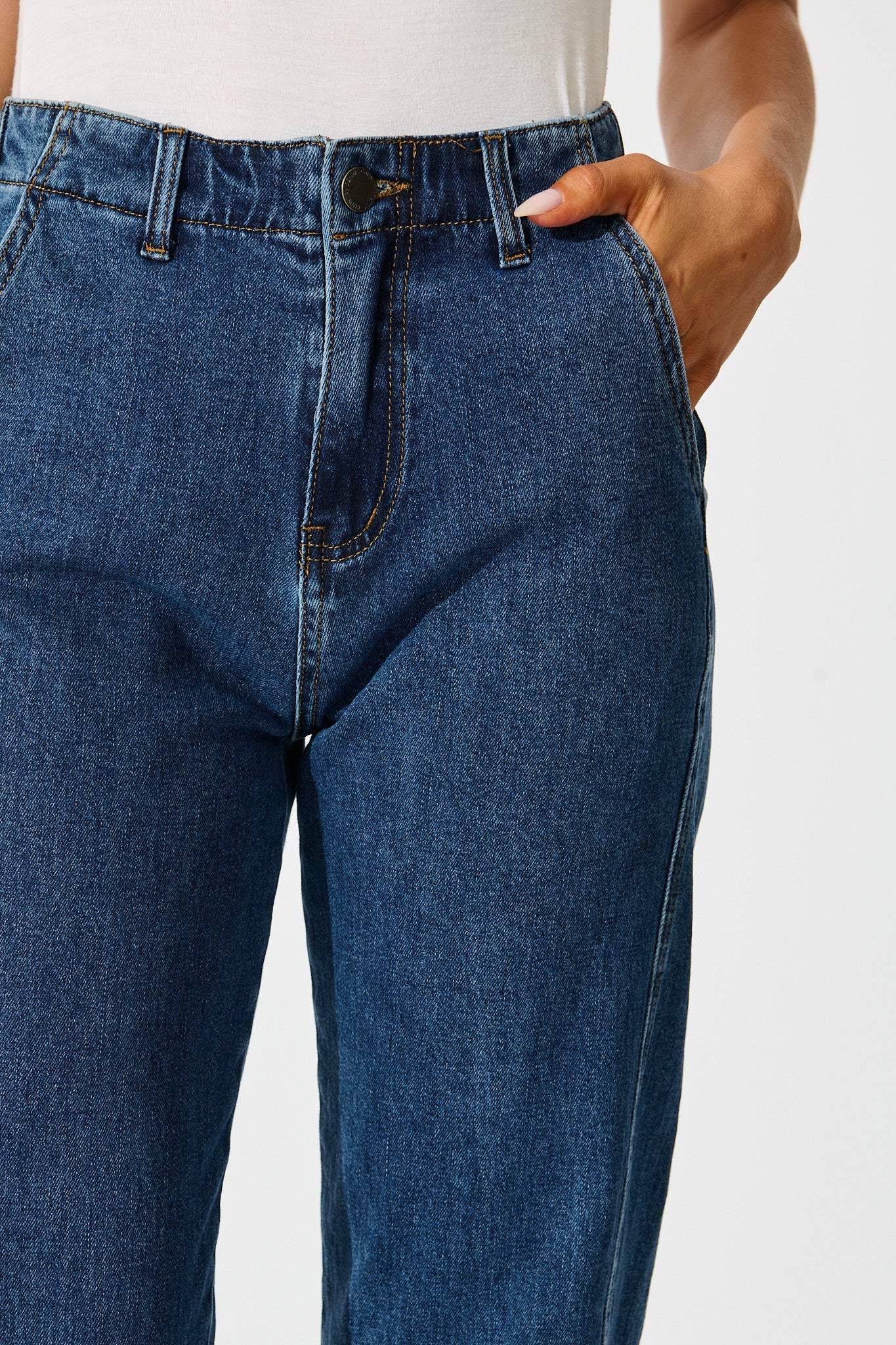 Rosalia High Rise Straight Leg Jean in Dark Blue Denim