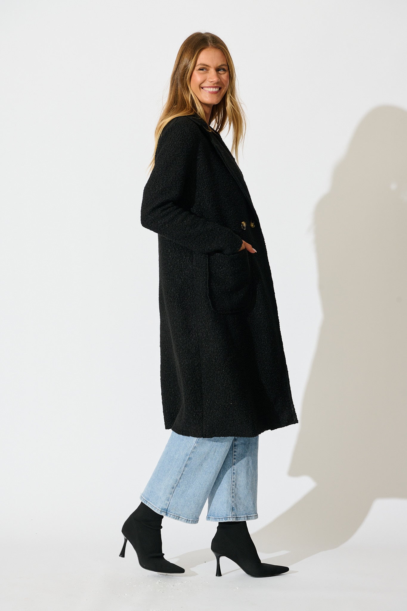 Wilma Coat in Black Boucle