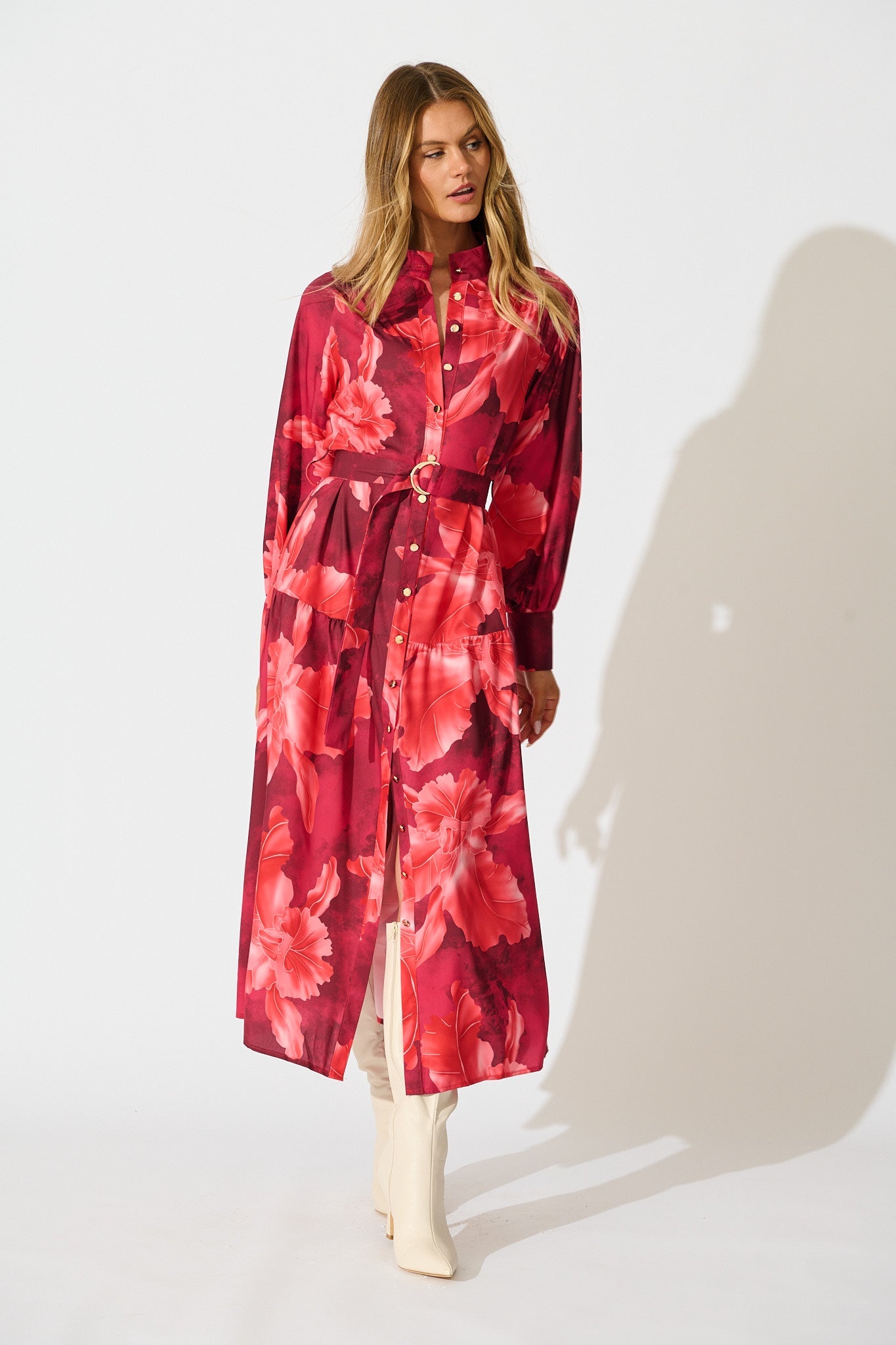 Revival Maxi Dress in Wine and Red Floral