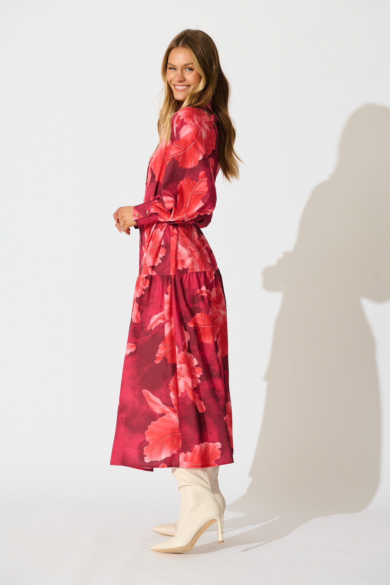 Revival Maxi Dress in Wine and Red Floral
