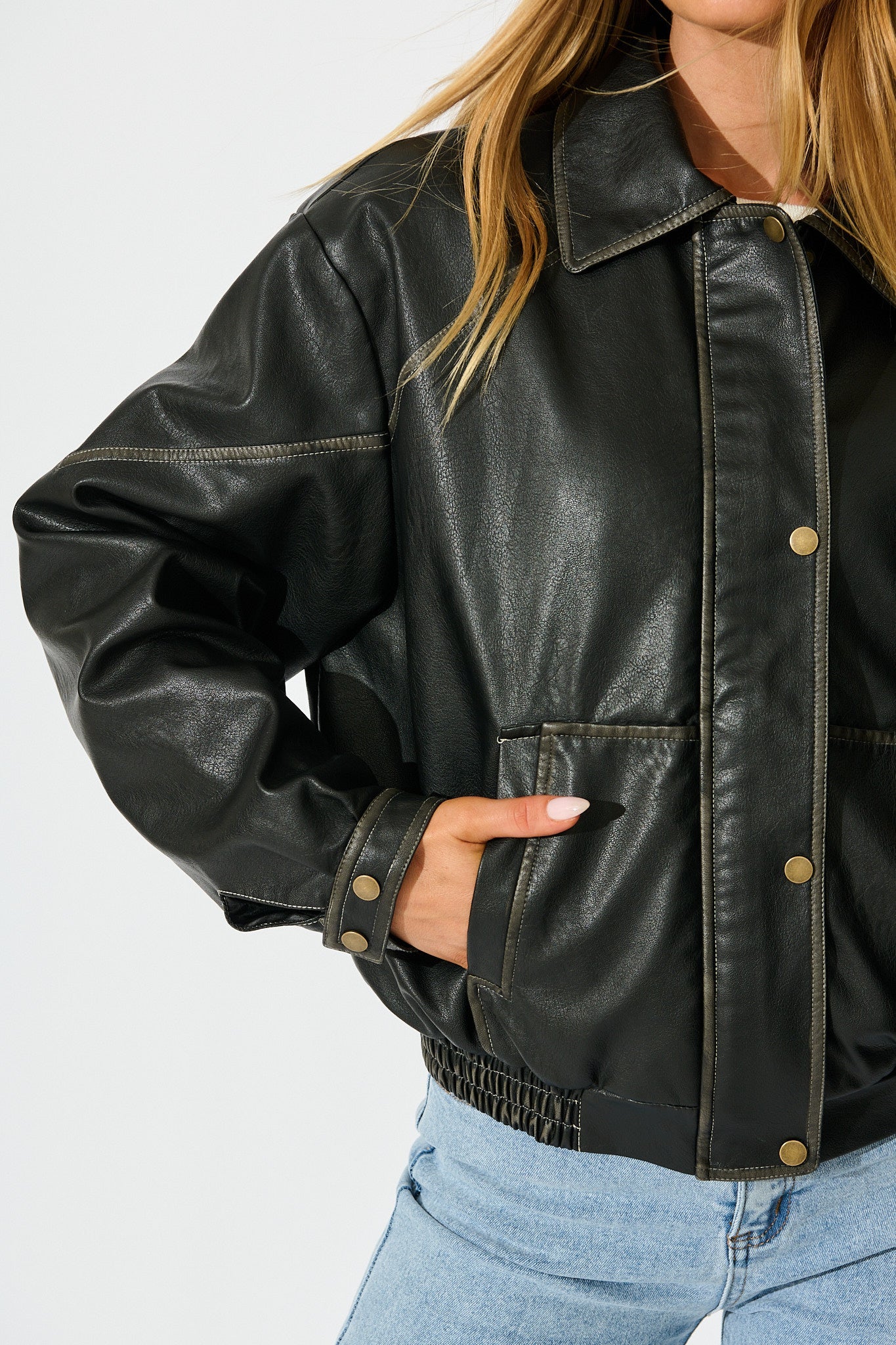 Kayla Bomber Jacket in Black Leatherette