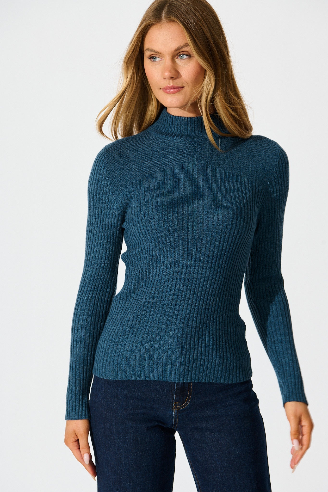 Heather Knit Top In Blue