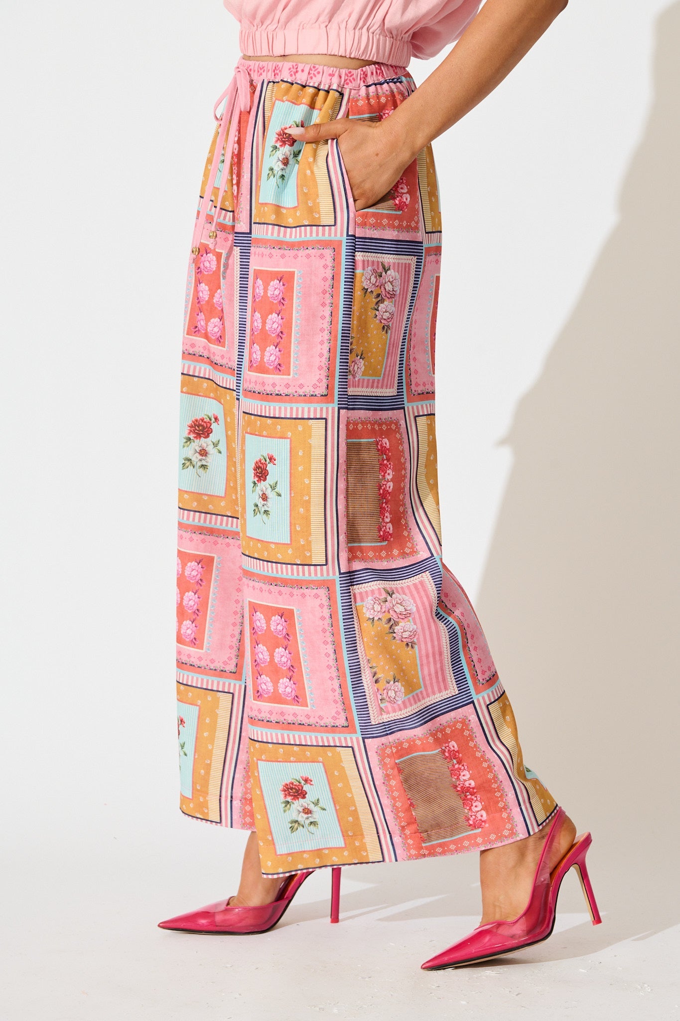 Wildflower Whisper Pant in Pink Multi Floral Tile Print