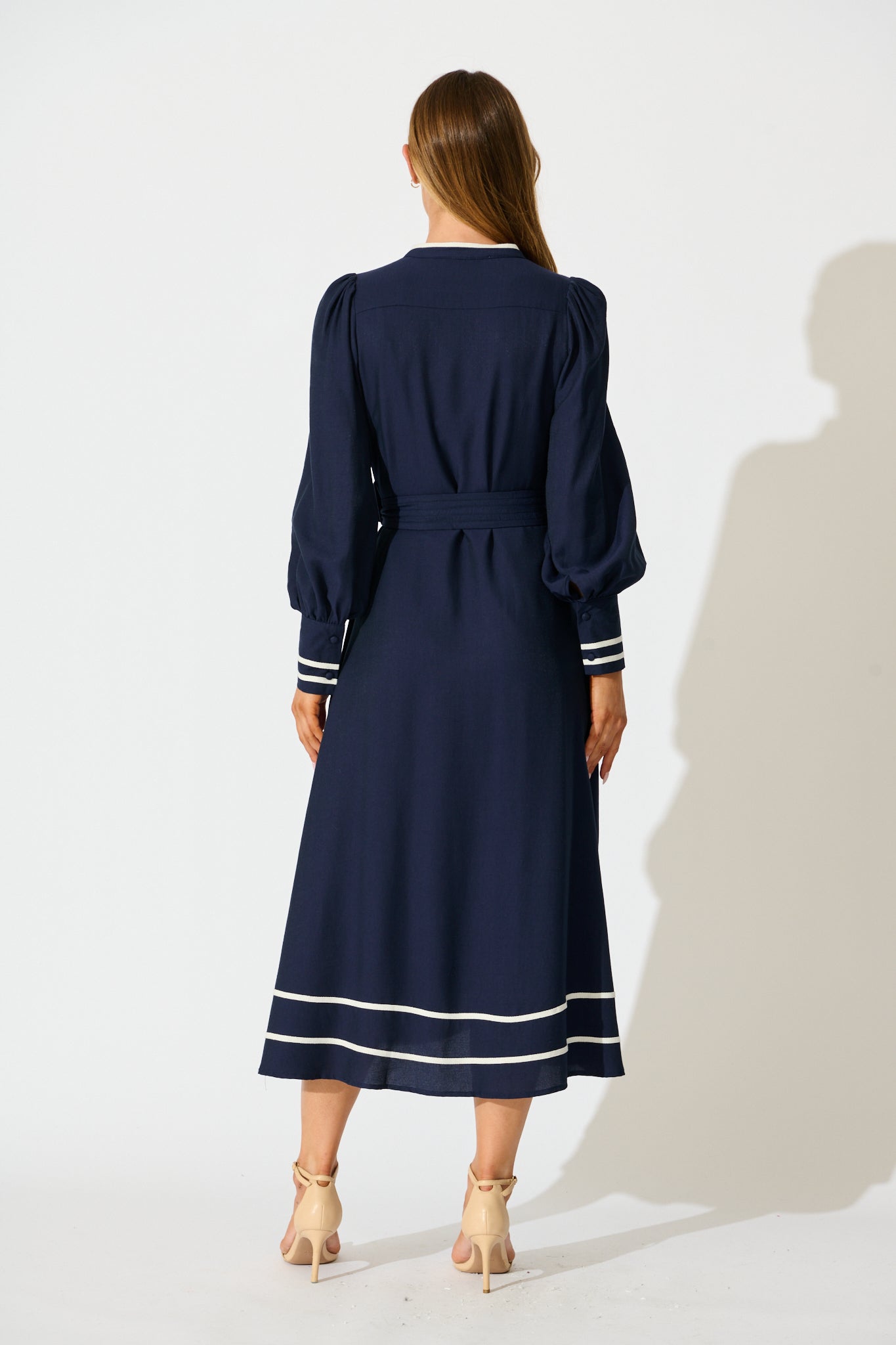 Terri Midi Dress in Navy with White Contrast Trim