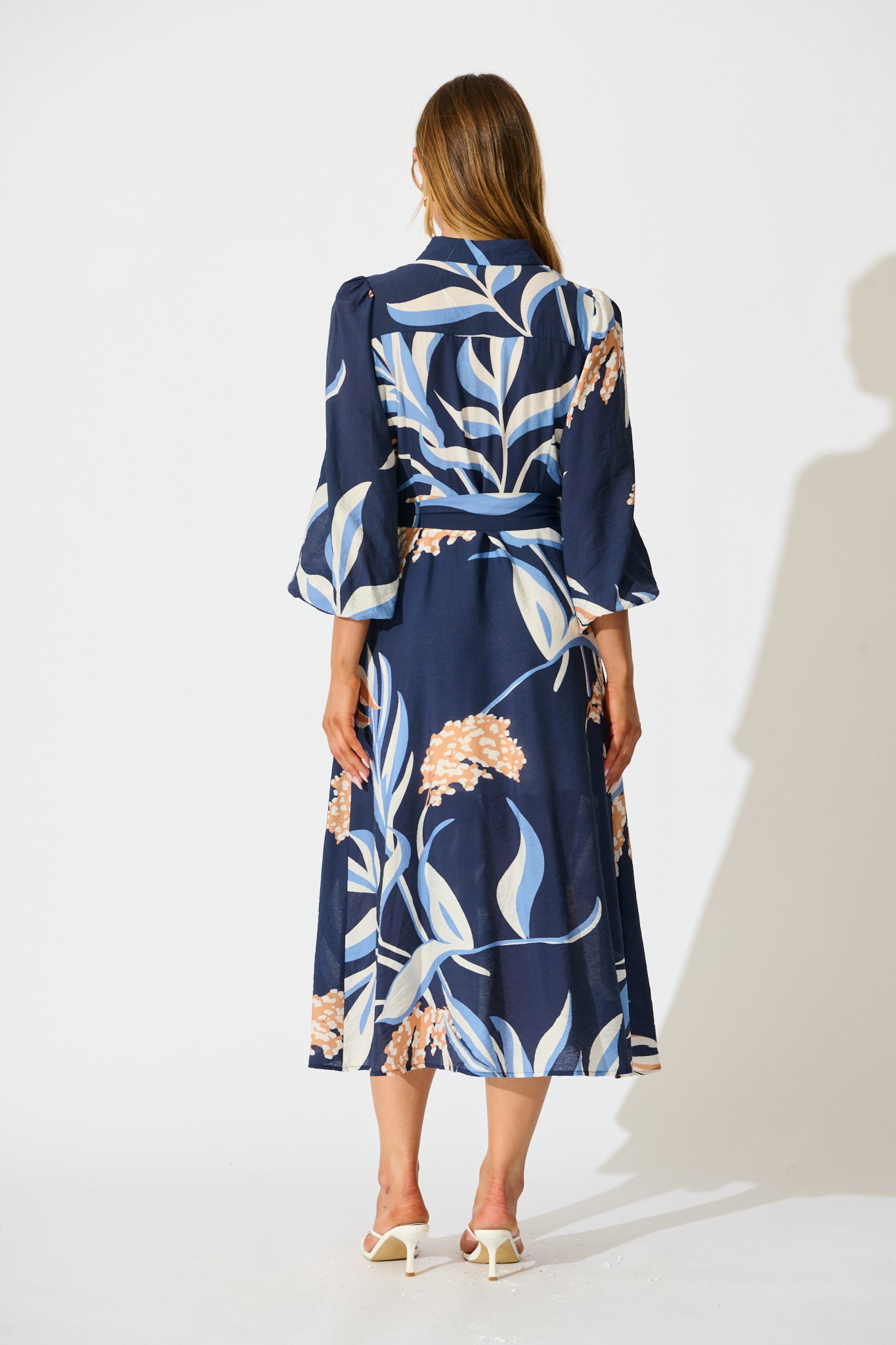 Nalani Midi Shirt Dress in Navy with Multi Print