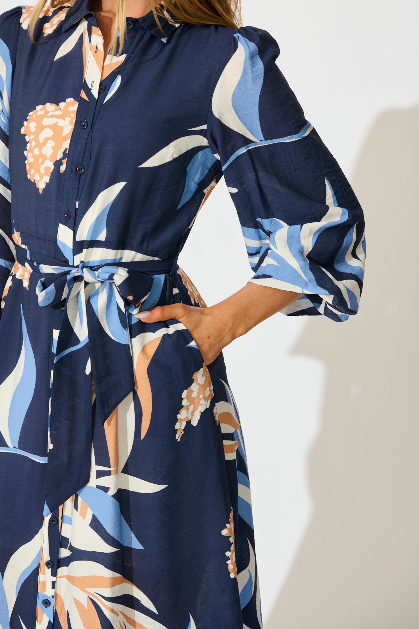 Nalani Midi Shirt Dress in Navy with Multi Print