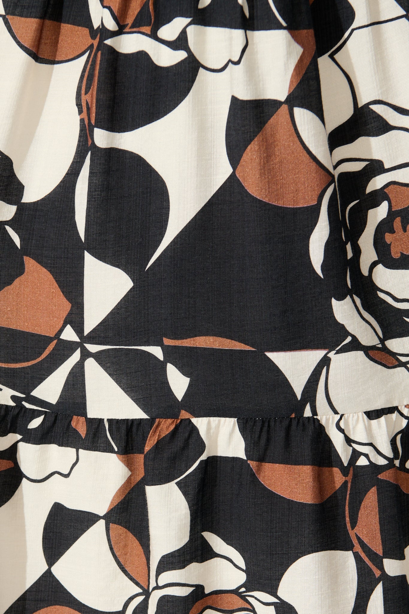 Jada Midi Dress in White with Black and Brown Print