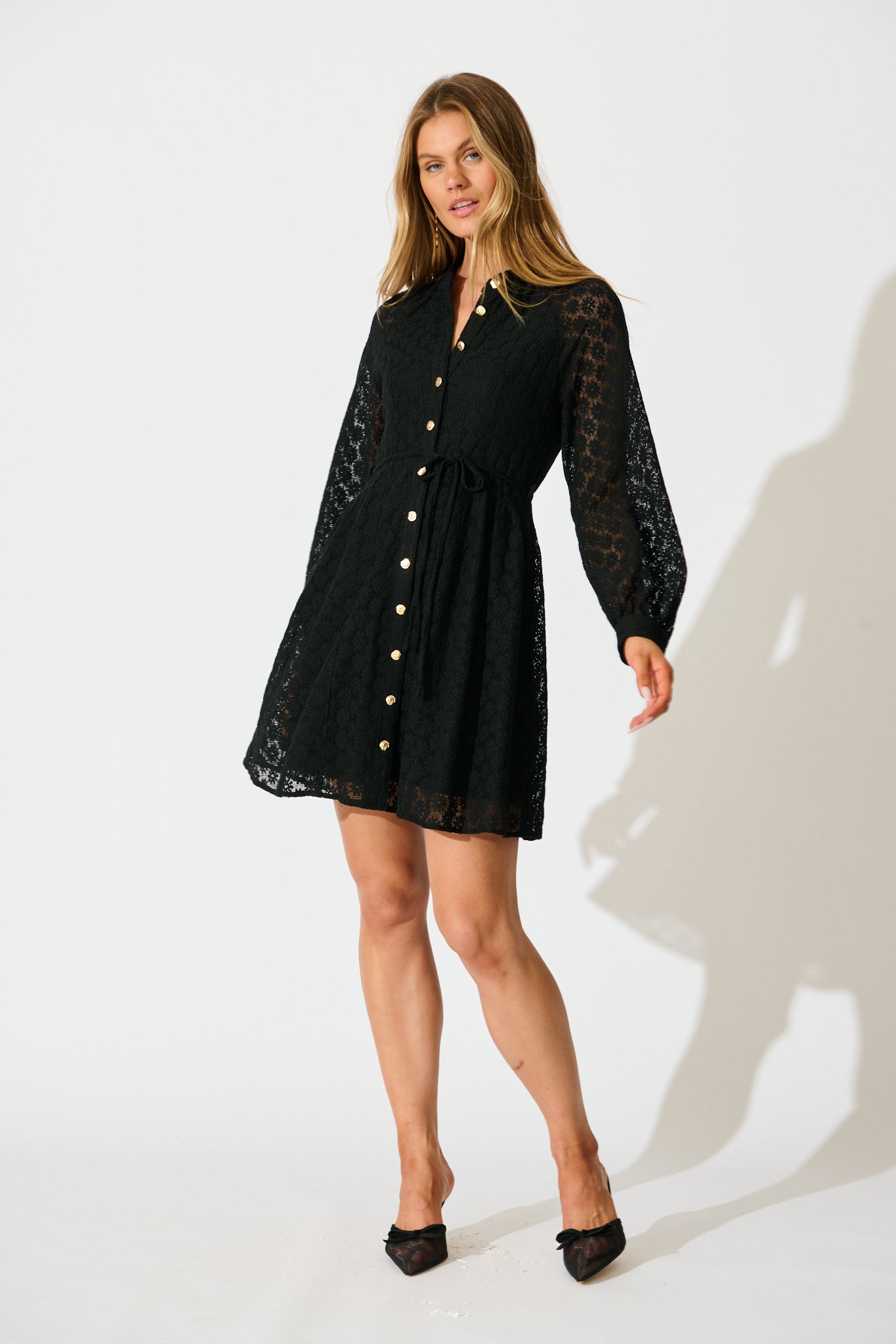Rowena Dress in Black Lace Cotton Blend
