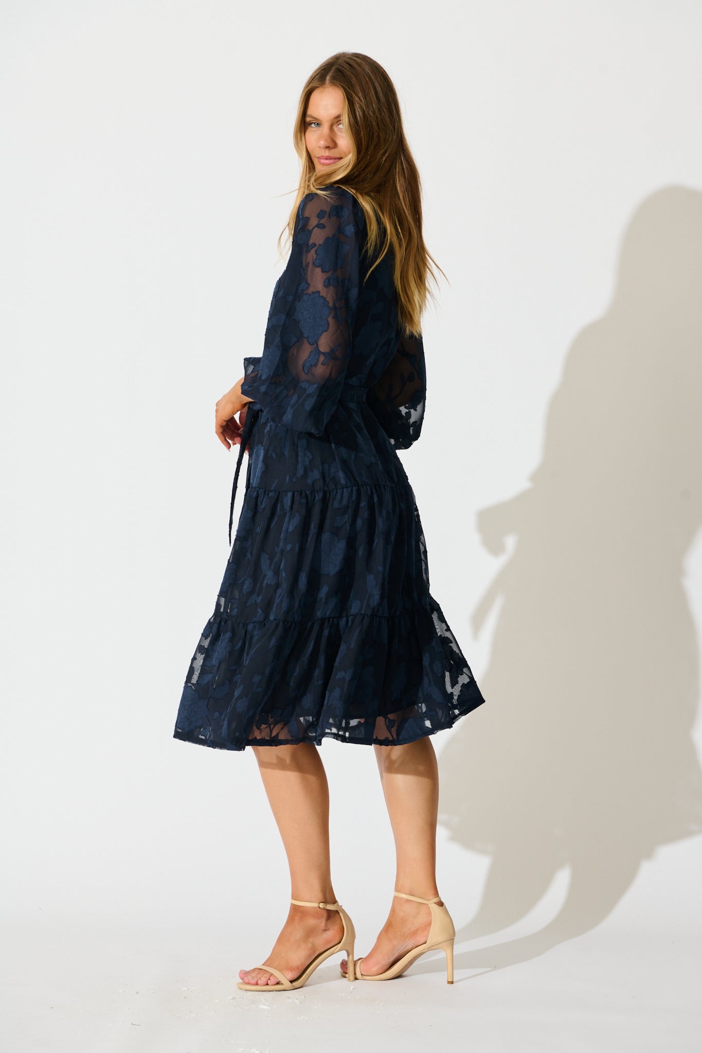 Twilight Midi Dress in Navy Floral Burnout Chiffon
