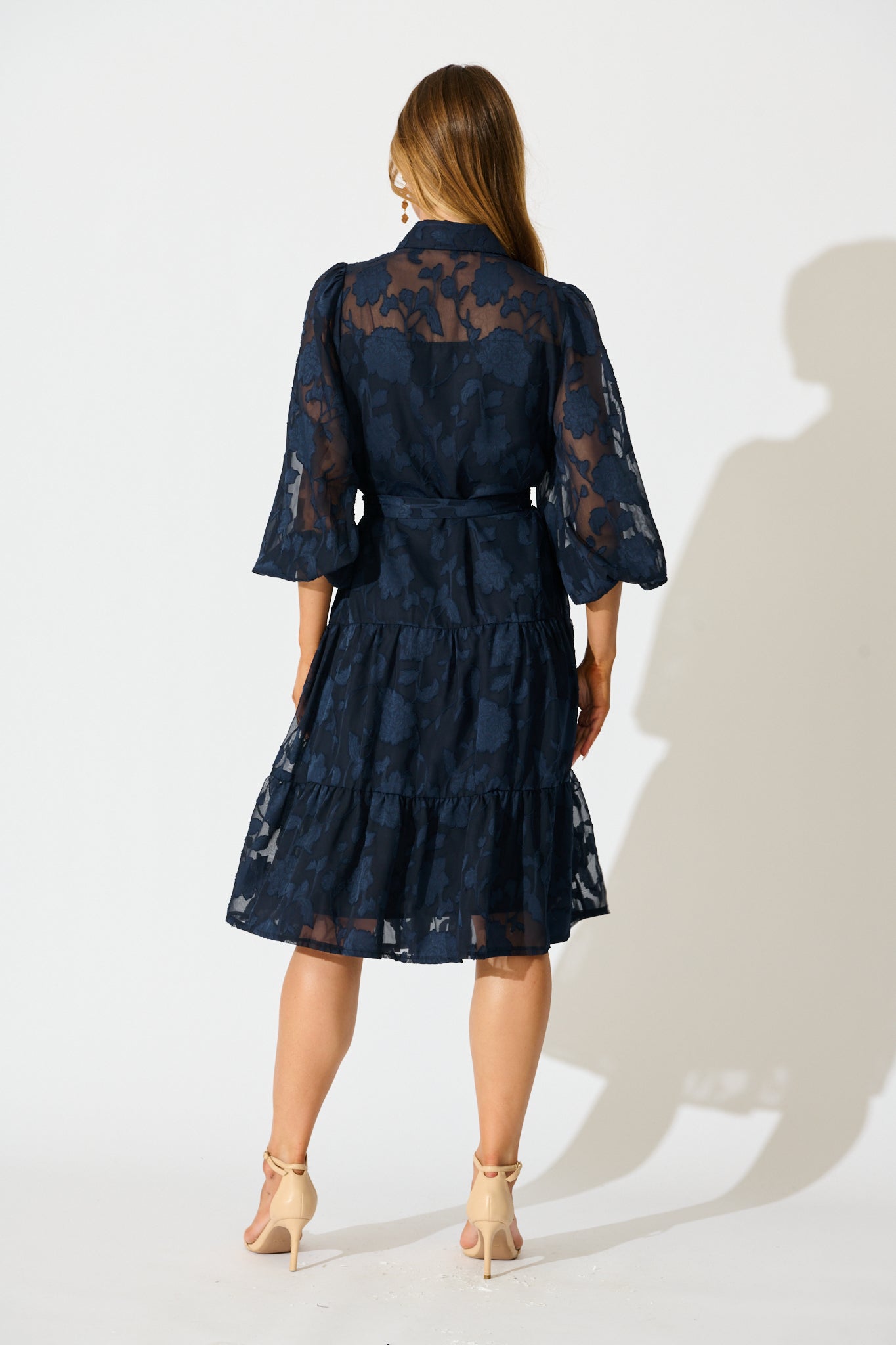 Twilight Midi Dress in Navy Floral Burnout Chiffon