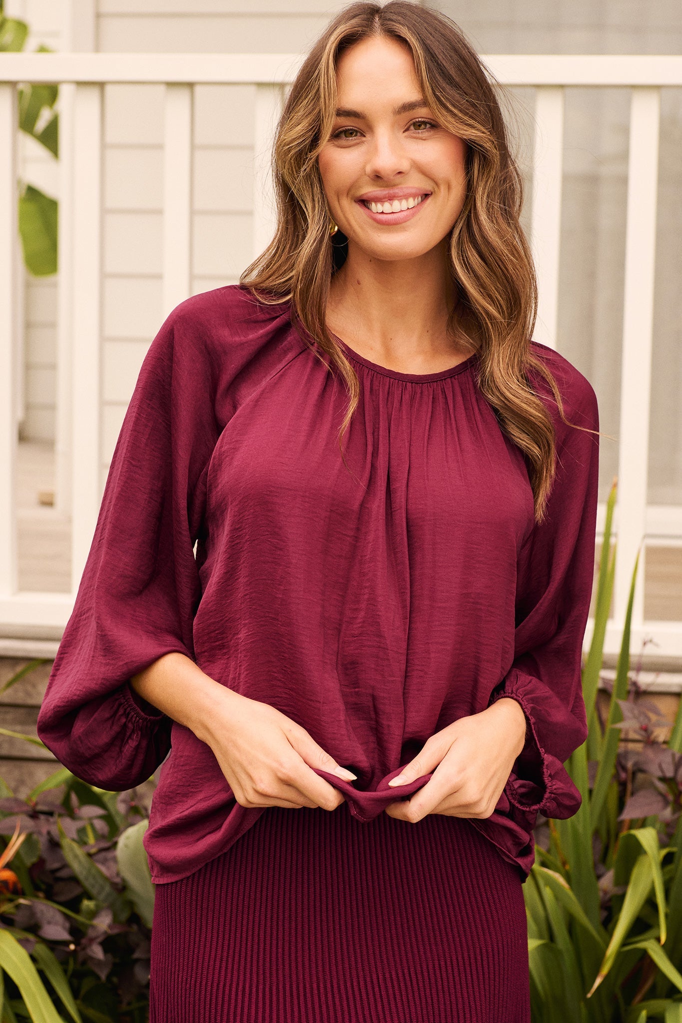 Marianna Top in Wine Satin