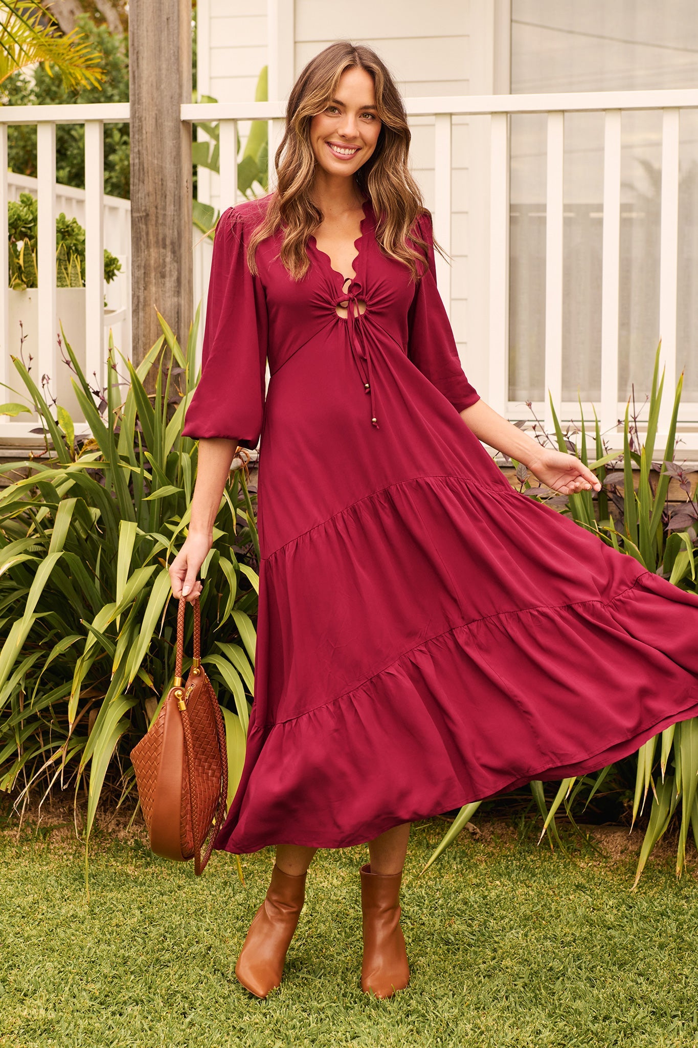 Zena Midi Dress in Wine