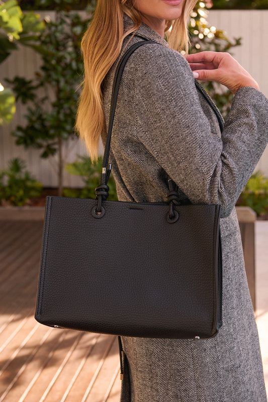 Shella Shoulder Tote Bag in Black Pebble PU