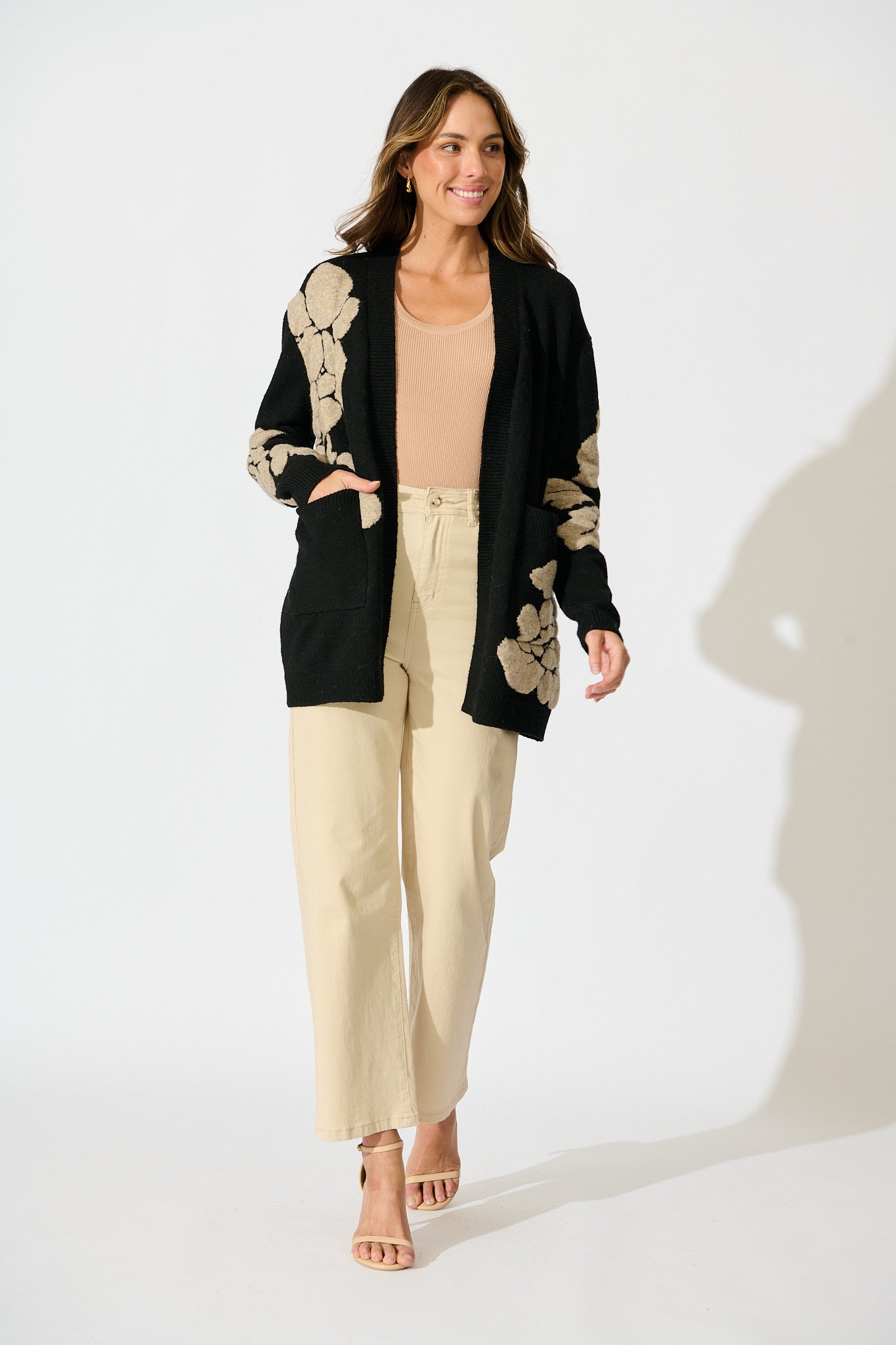 Pixie Knit Cardigan in Black Floral Wool Blend