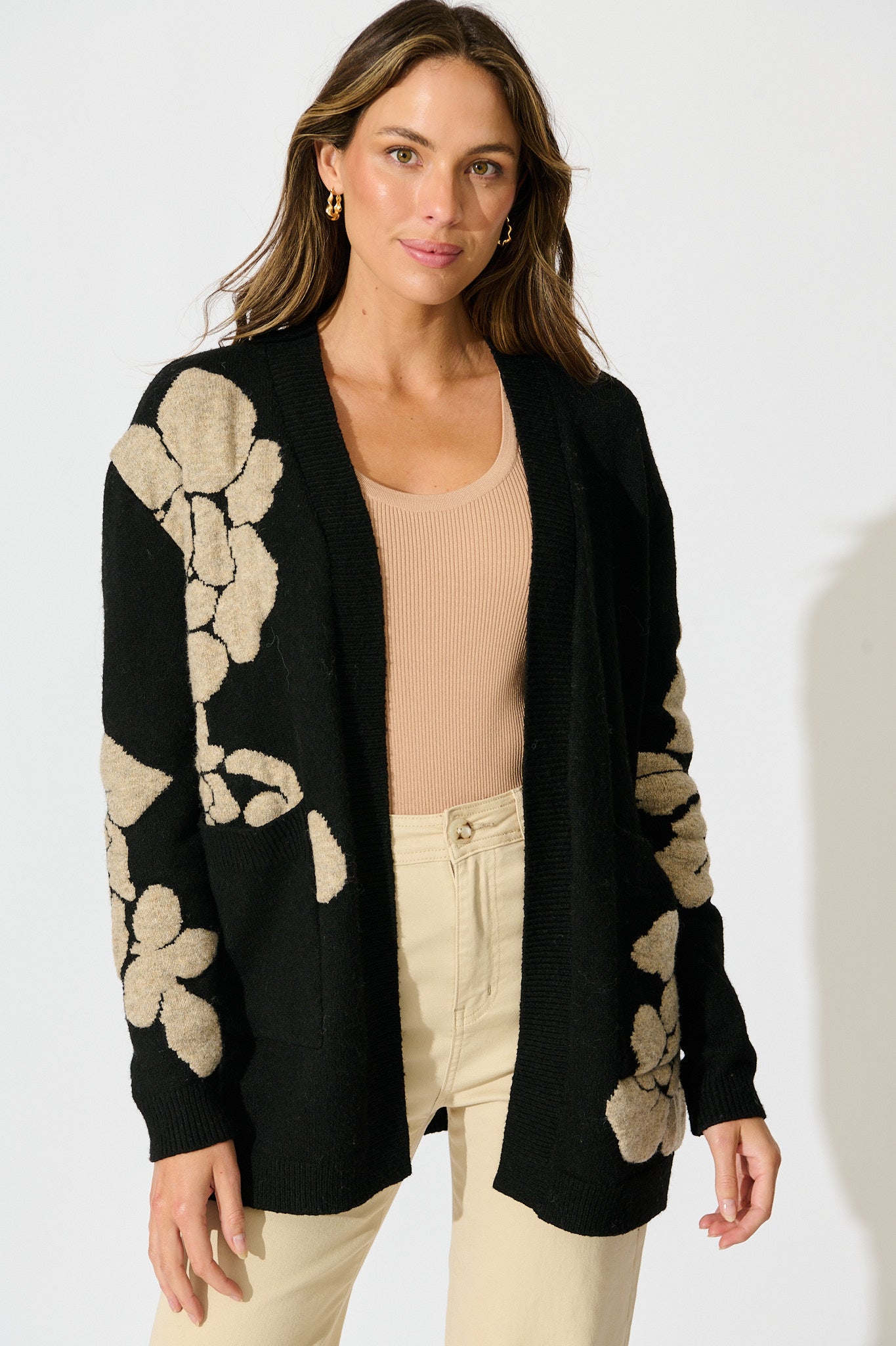 Pixie Knit Cardigan in Black Floral Wool Blend