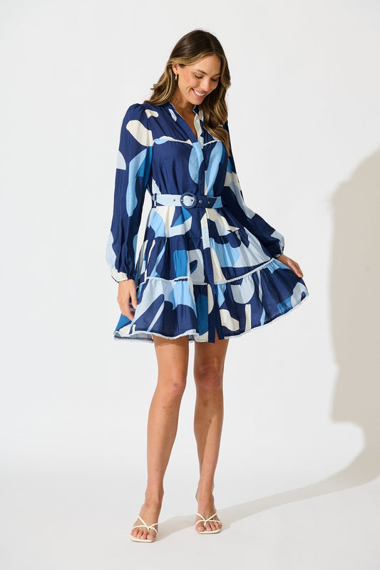 Colour Bound Dress in Navy with Blue Print